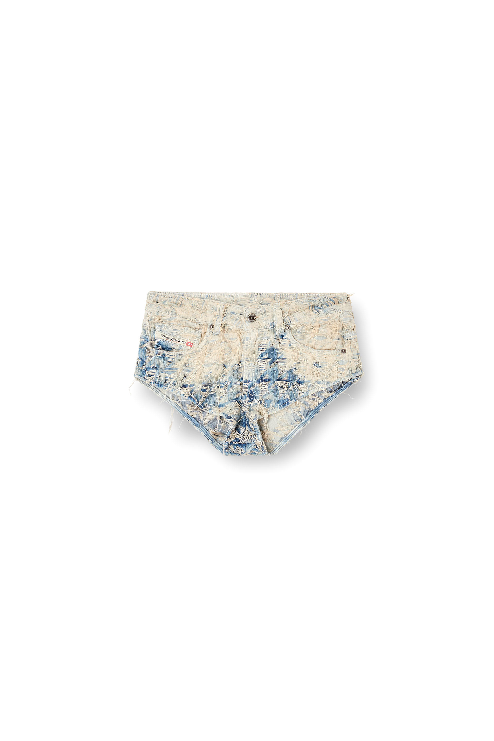 Diesel - DE-JIZZ-FSH1, Damen Shorts aus Jeansgewebe mit Hahnentritt-Muster in Hellblau - 3