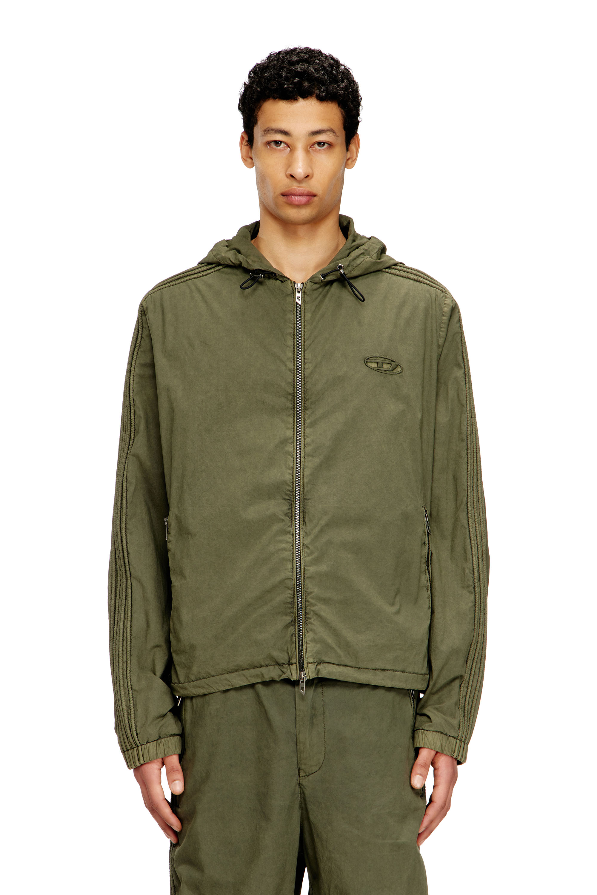 Diesel - J-STITCH, Giacca con cappuccio e zip in popeline di cotone Uomo in Verde - 1
