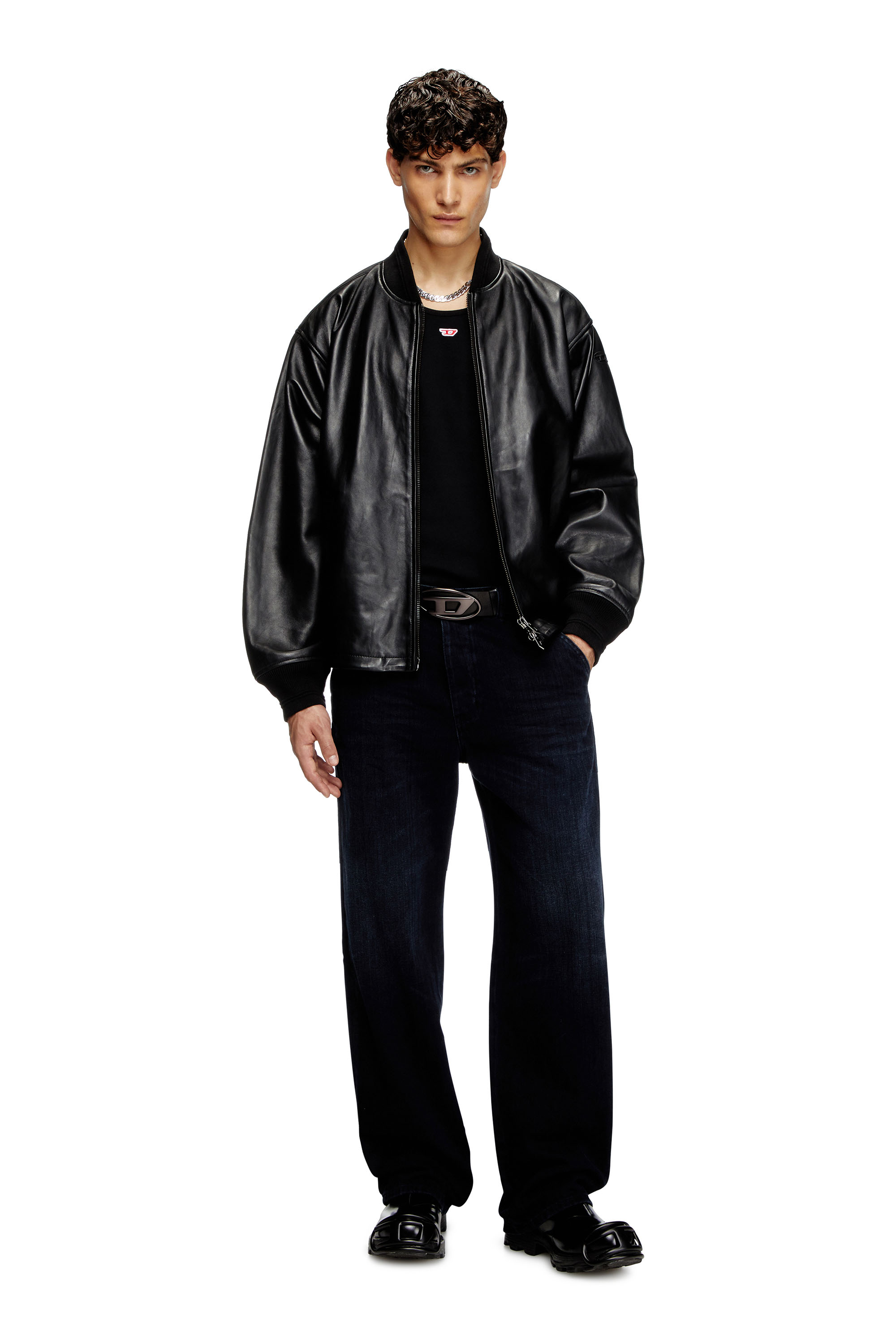 Diesel - L-KHAT, Veste bomber en cuir ciré Homme in Noir - 2