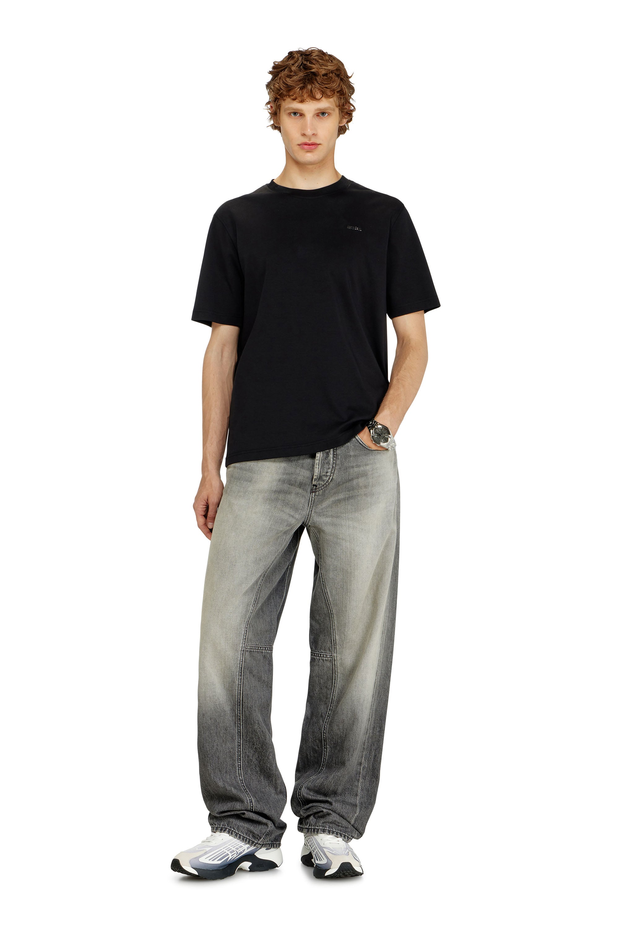 Diesel - T-ADJUST-MET, Man's Cotton T-shirt with small logo on chest in Black - 2