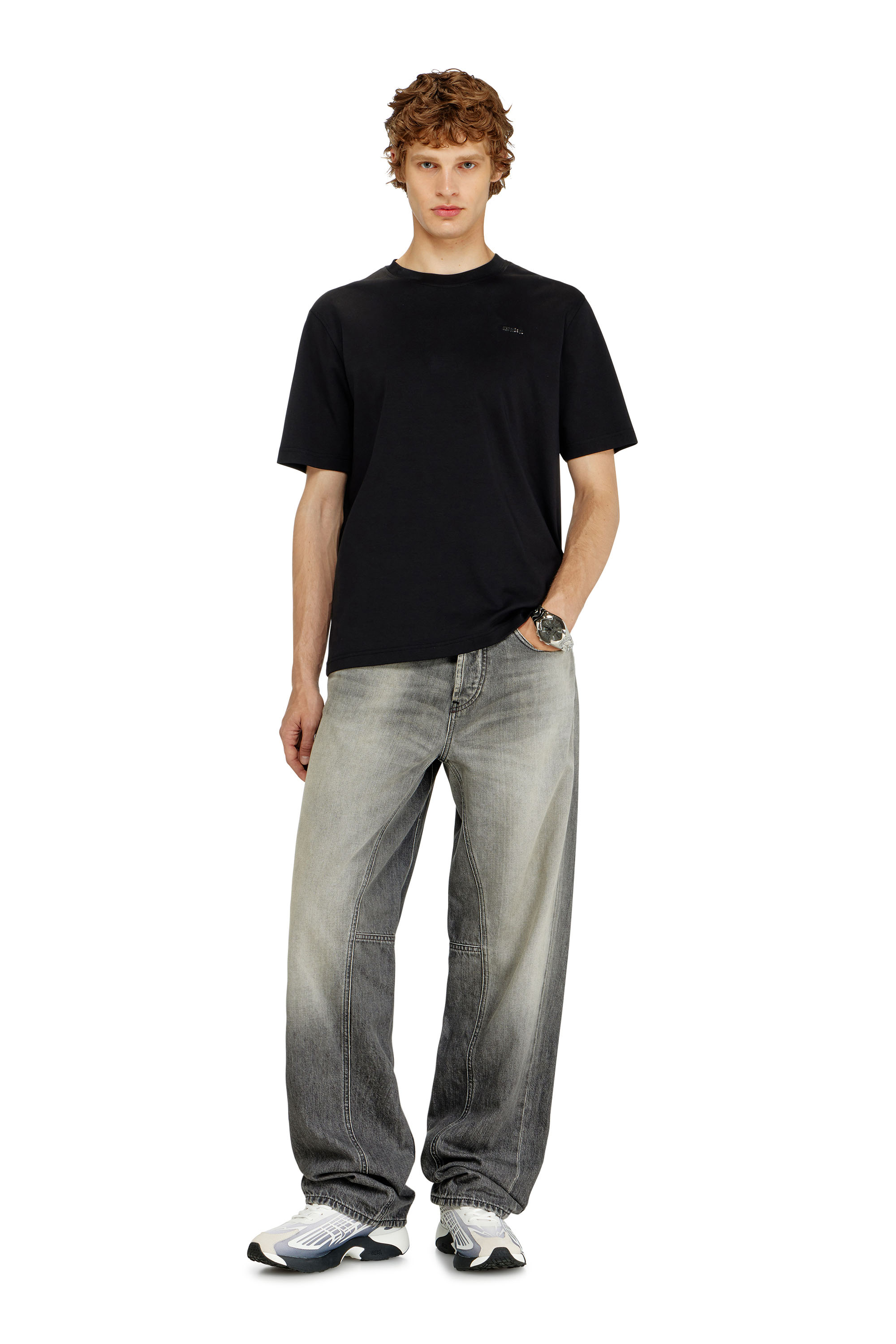 Diesel - T-ADJUST-MET, Man's Cotton T-shirt with small logo on chest in Black - 1