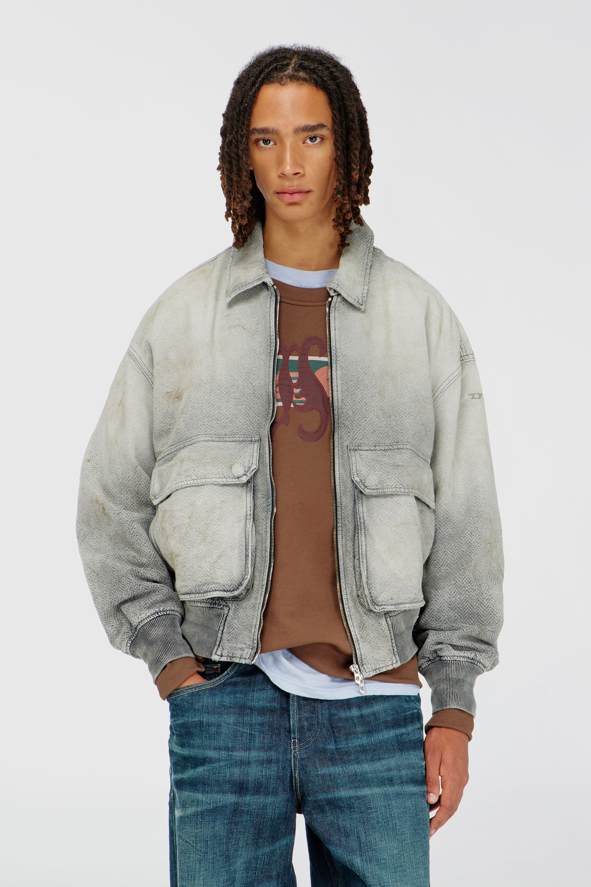 Diesel - D-KURZ, Giacca in denim a spina di pesce effetto distressed Unisex in Grigio - 3