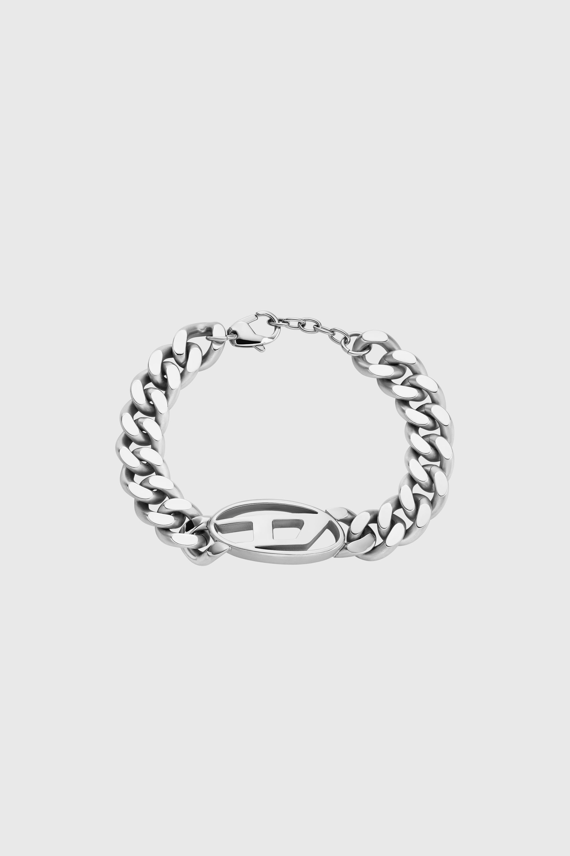 Diesel - DX1432, Bracelet cha&icirc;ne en acier inoxydable avec logo oval D Homme in Gris argent&eacute; - 1