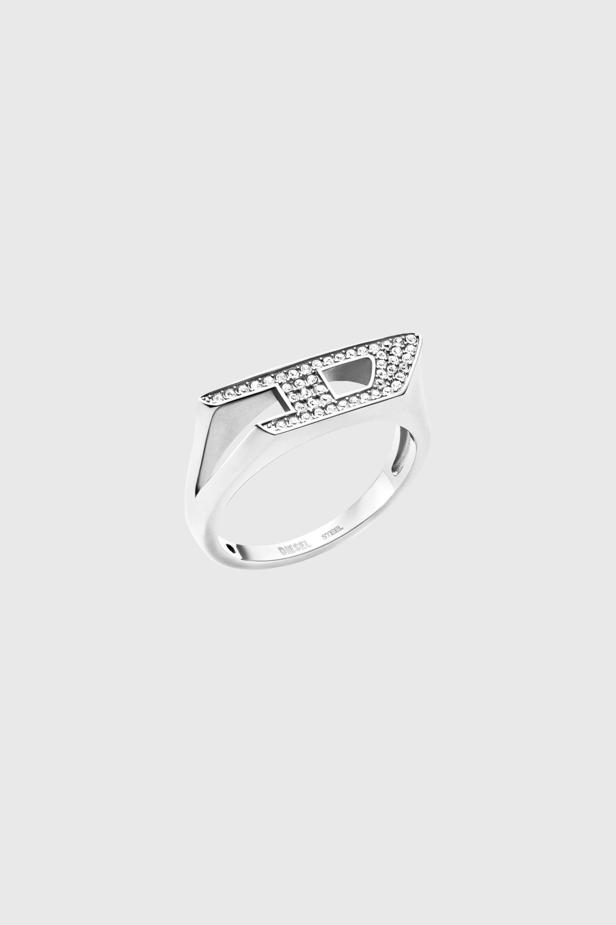 Diesel - DX1629040 JEWELLERY, Bague chevali&egrave;re scintillante en acier inoxydable Mixte in Gris argent&eacute; - 1