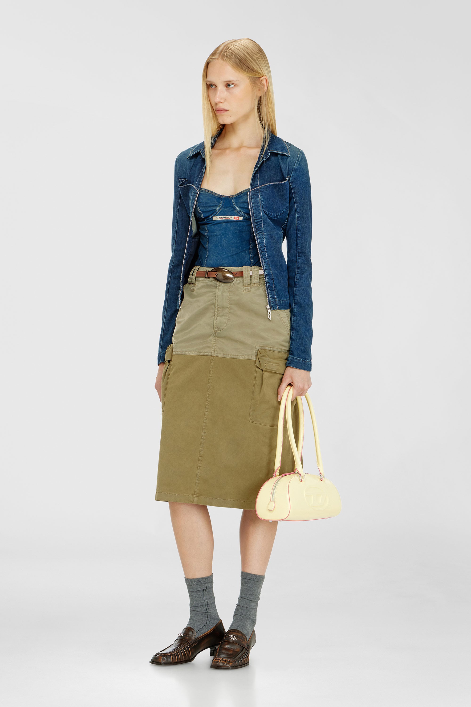 Diesel - O-DELE, Jupe cargo midi en coton et nylon Femme in Vert - 1