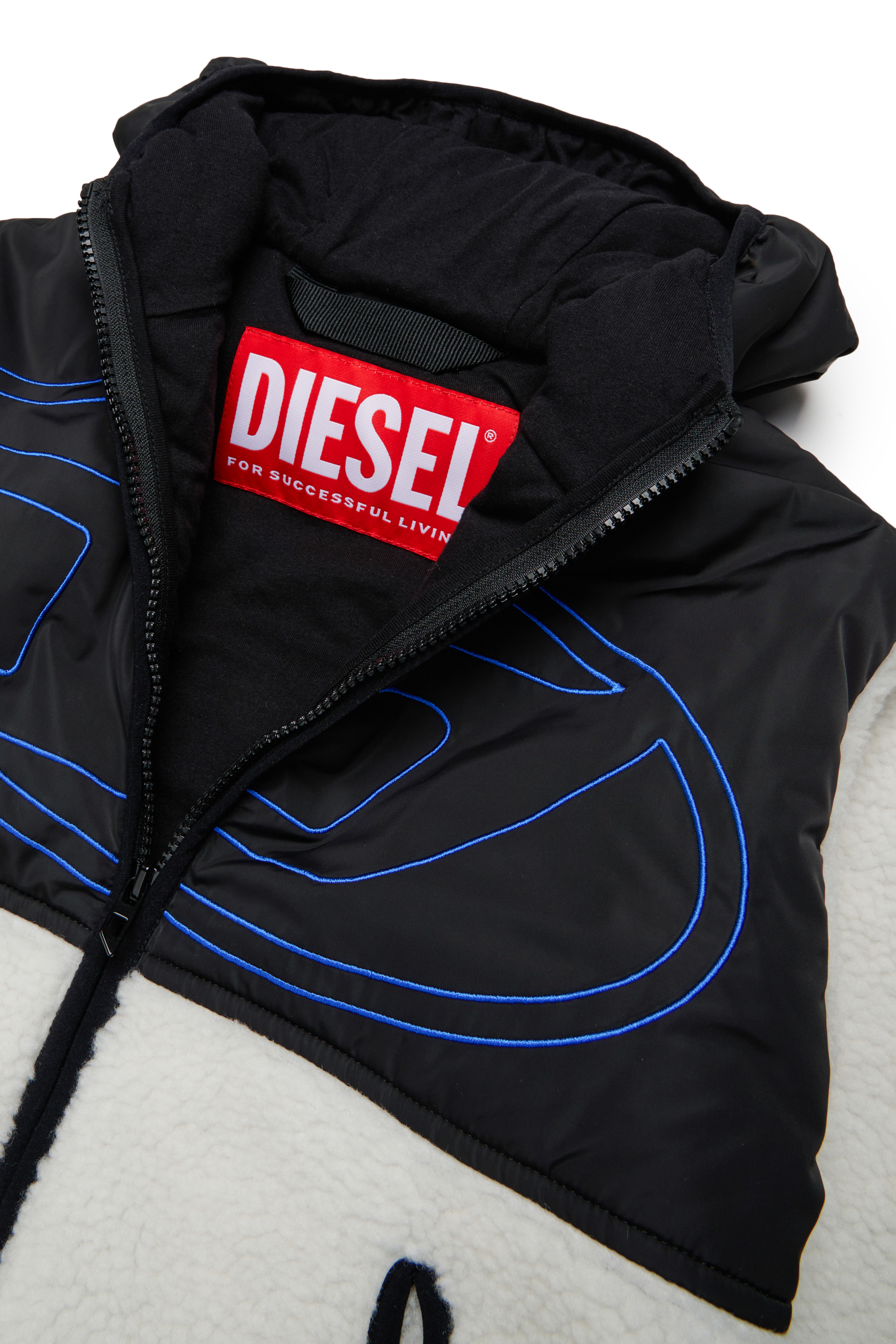 Diesel - JSHEAR, Giacca con cappuccio in nylon e teddy fleece Uomo in Bianco - 3
