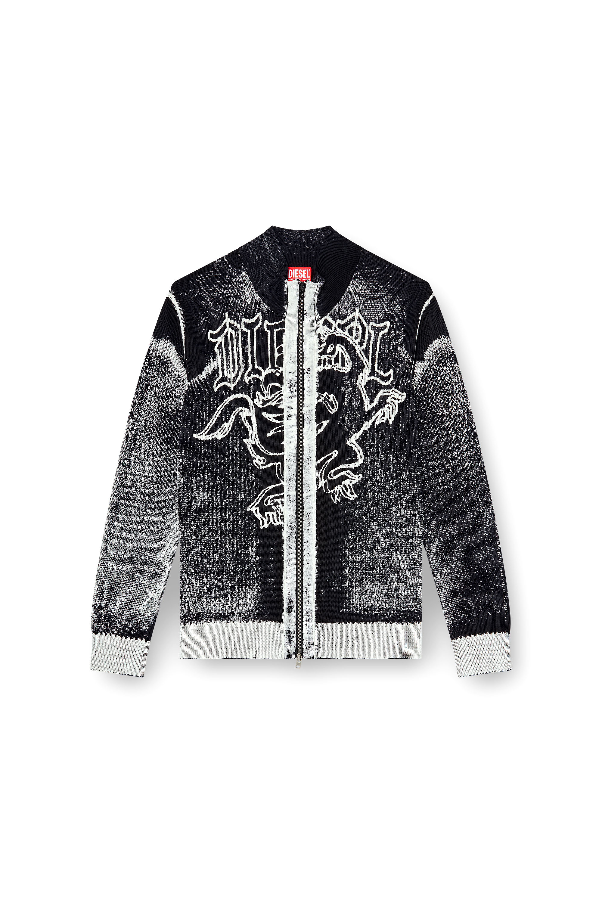 Diesel - K-LAUROS, Herren Behandelter zip-cardigan mit griffin-motiv in Schwarz/Weiss - 3