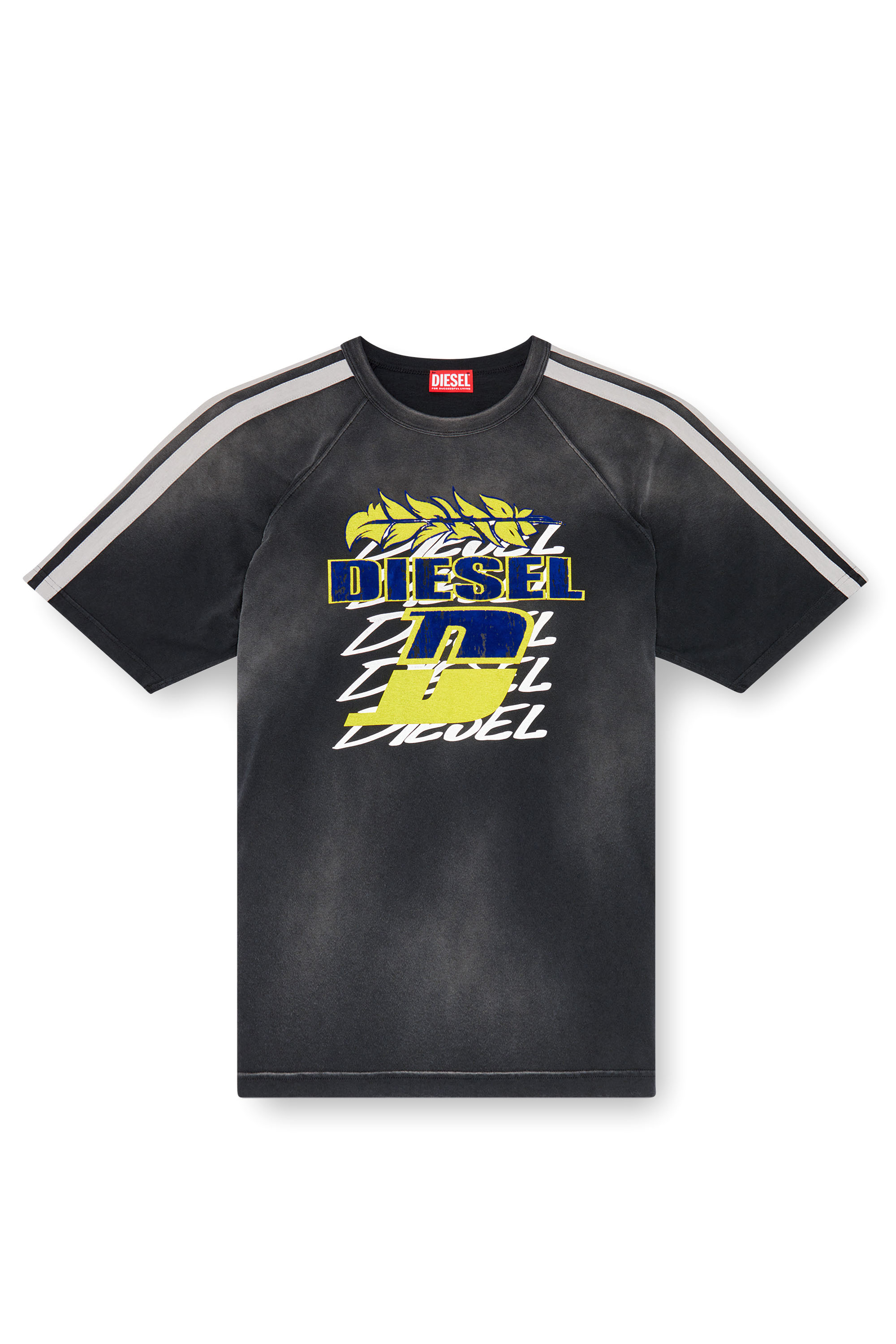 Diesel - T-ROXT-STRIPE, Uomo T-shirt sfumata con logo flock in Nero - Image 3