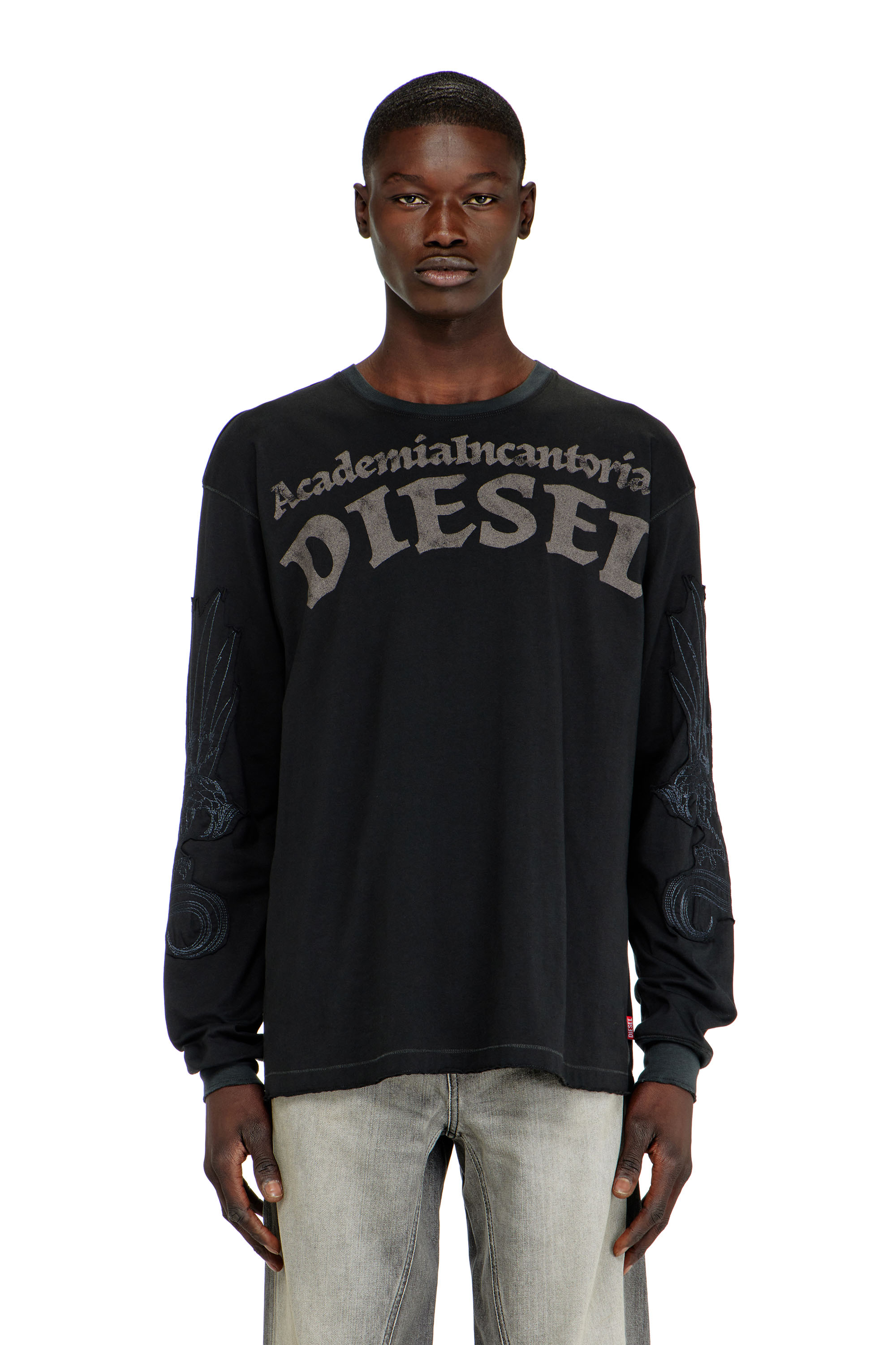 Diesel - T-NORM-LS-AA3, Herren Langarm-T-Shirt mit Prints und Patches in Schwarz - 1