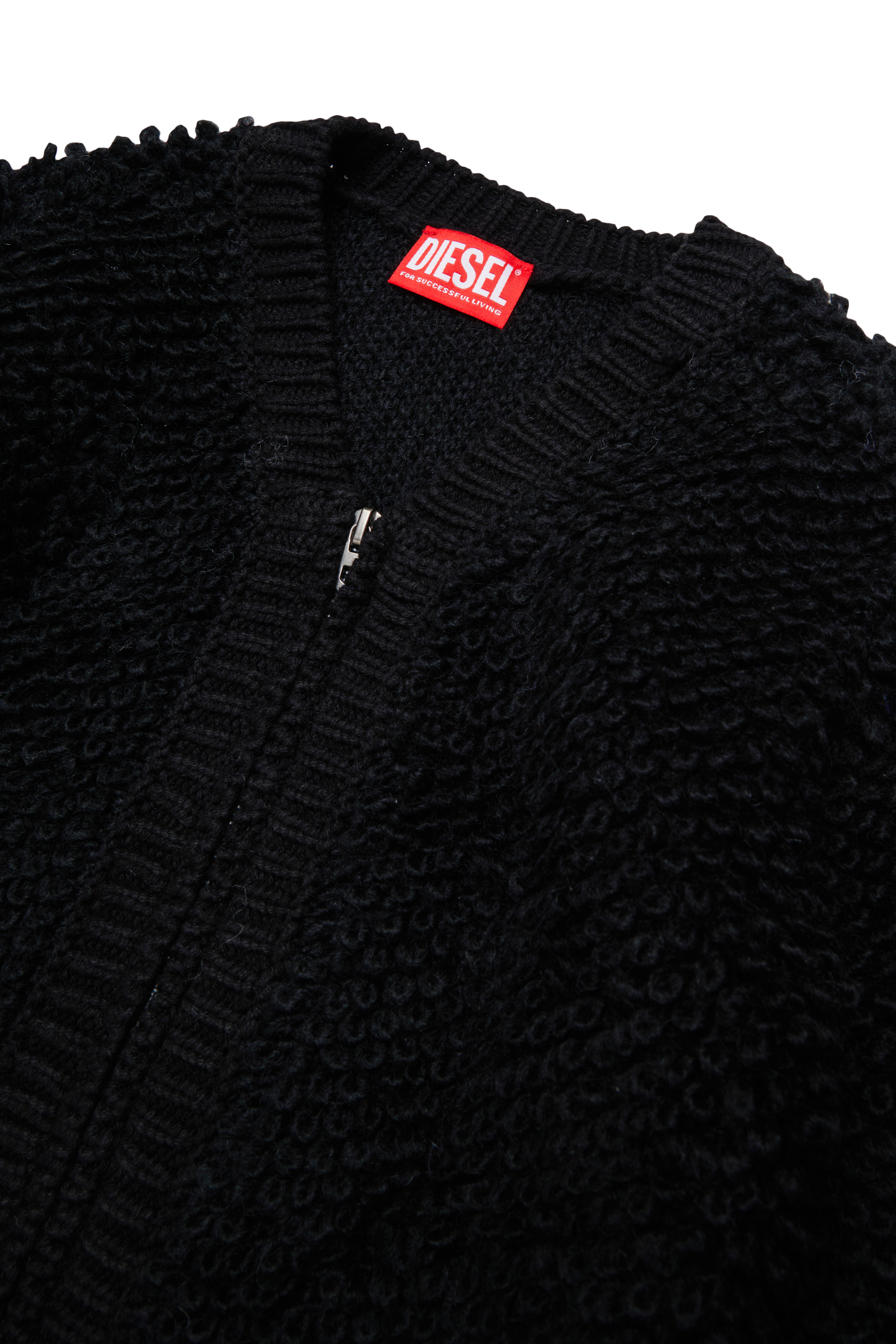 Diesel - KRIM, Cardigan zipp&eacute; en maille boucl&eacute; textur&eacute;e Femme in Noir - 3