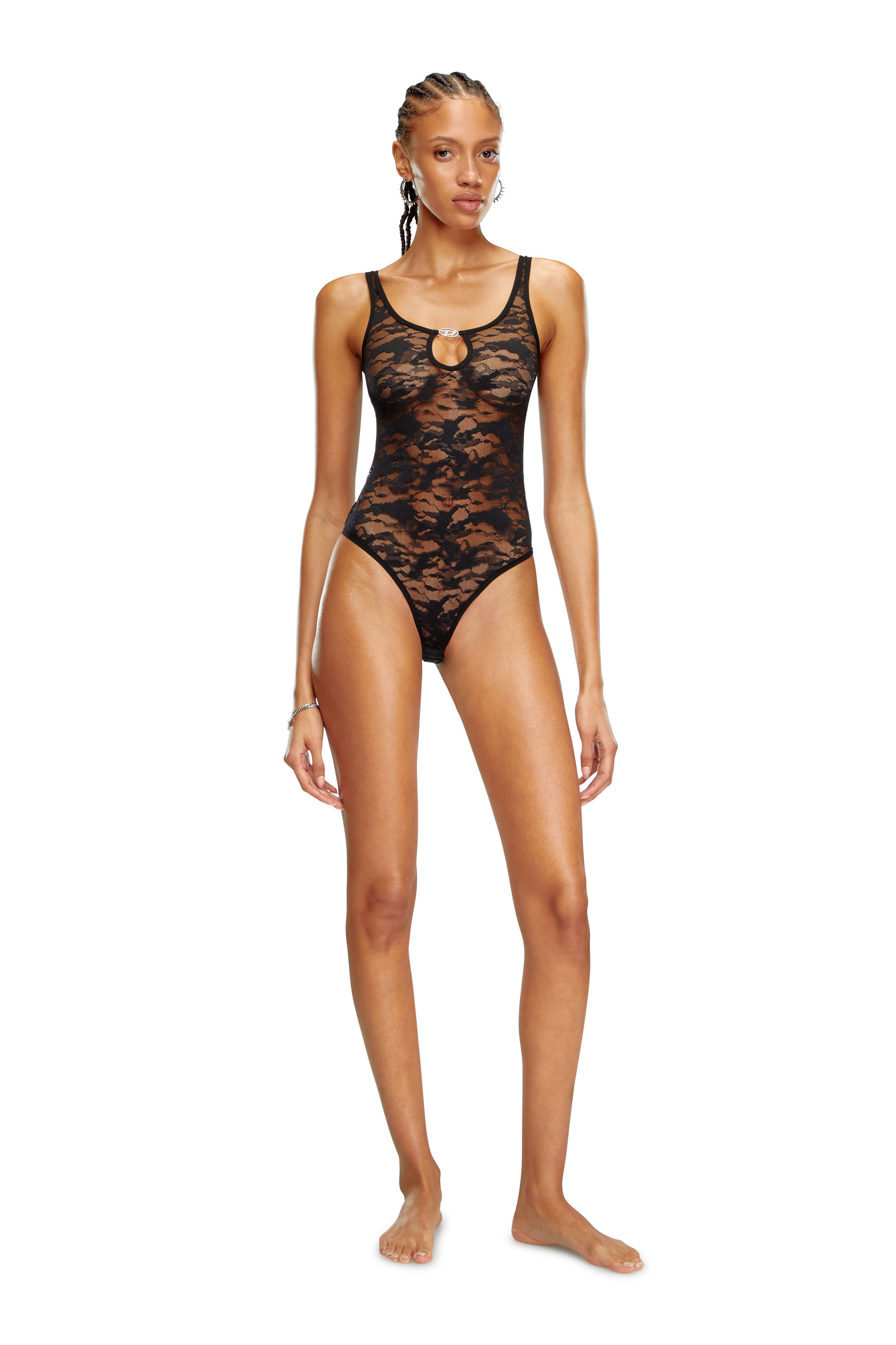 Diesel - UFBY-D-OVAL-LACE-BODYSUIT, Donna Body in pizzo camouflage con placca Oval D in Nero - Image 2