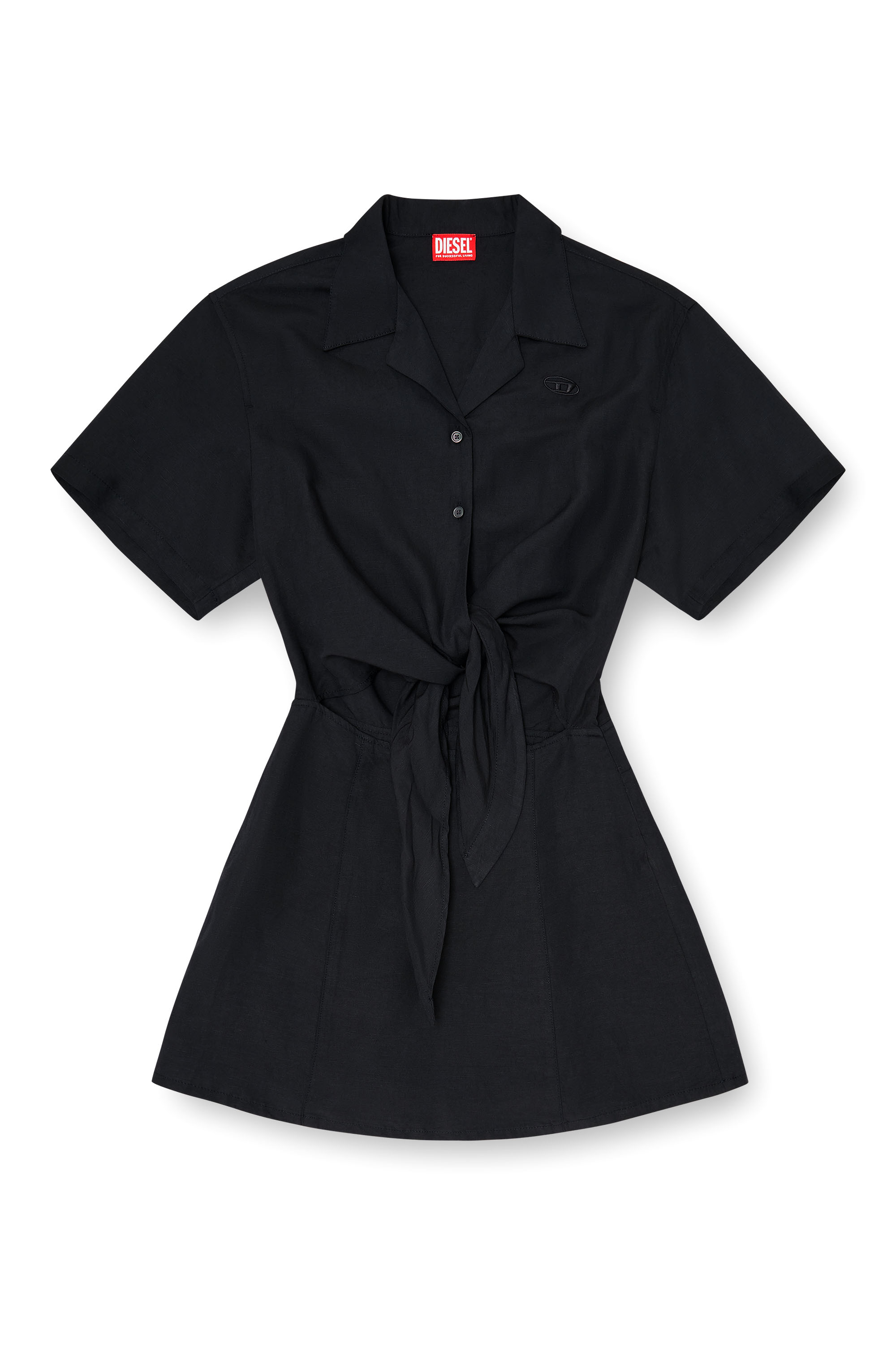 Diesel - D-STALL, Damen Mini-Kleid aus Leinenmischung mit Taillenknoten in Schwarz - 2