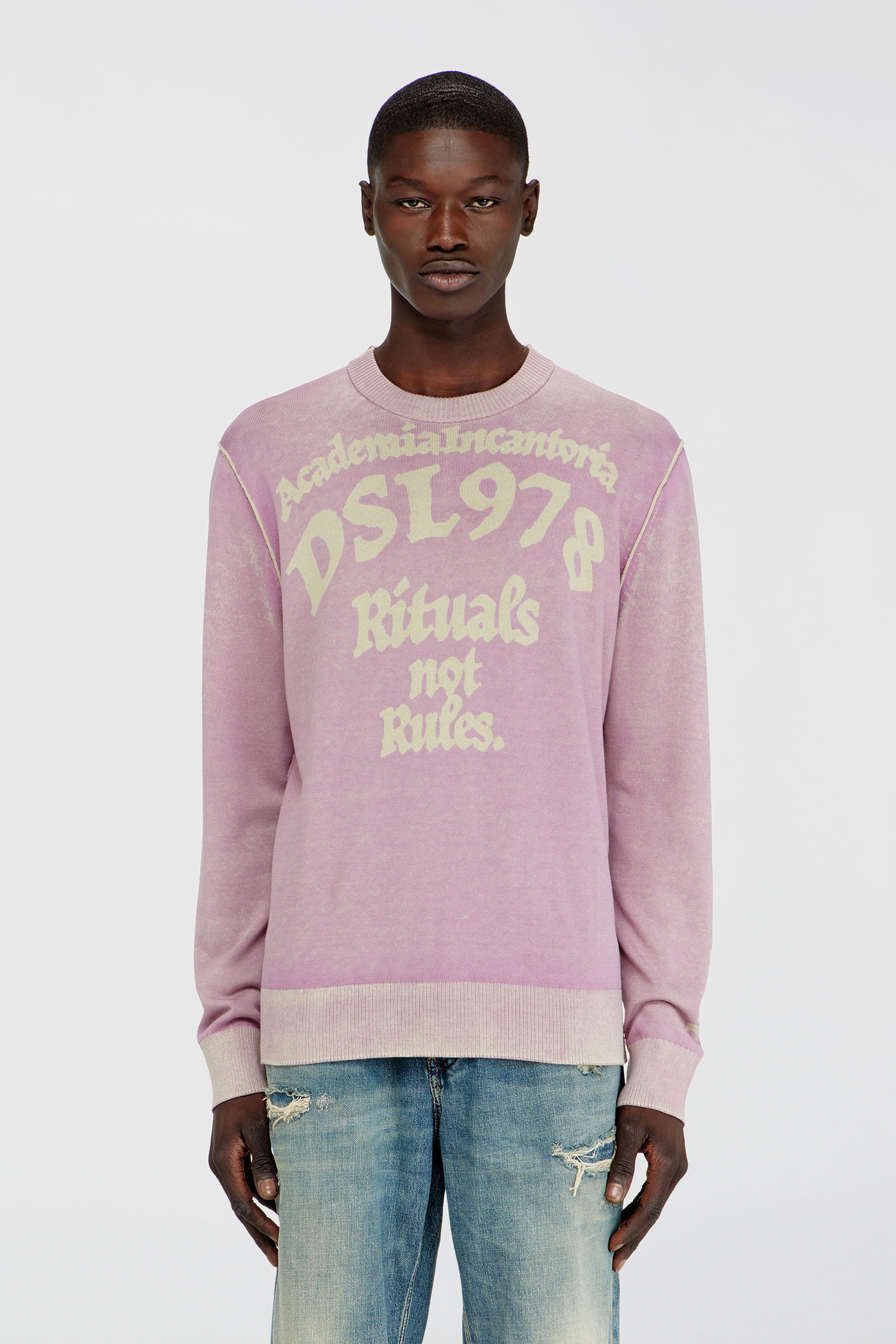 Diesel - K-LAUTI, Maglia in cotone lavorato con slogan Uomo in Viola - 1