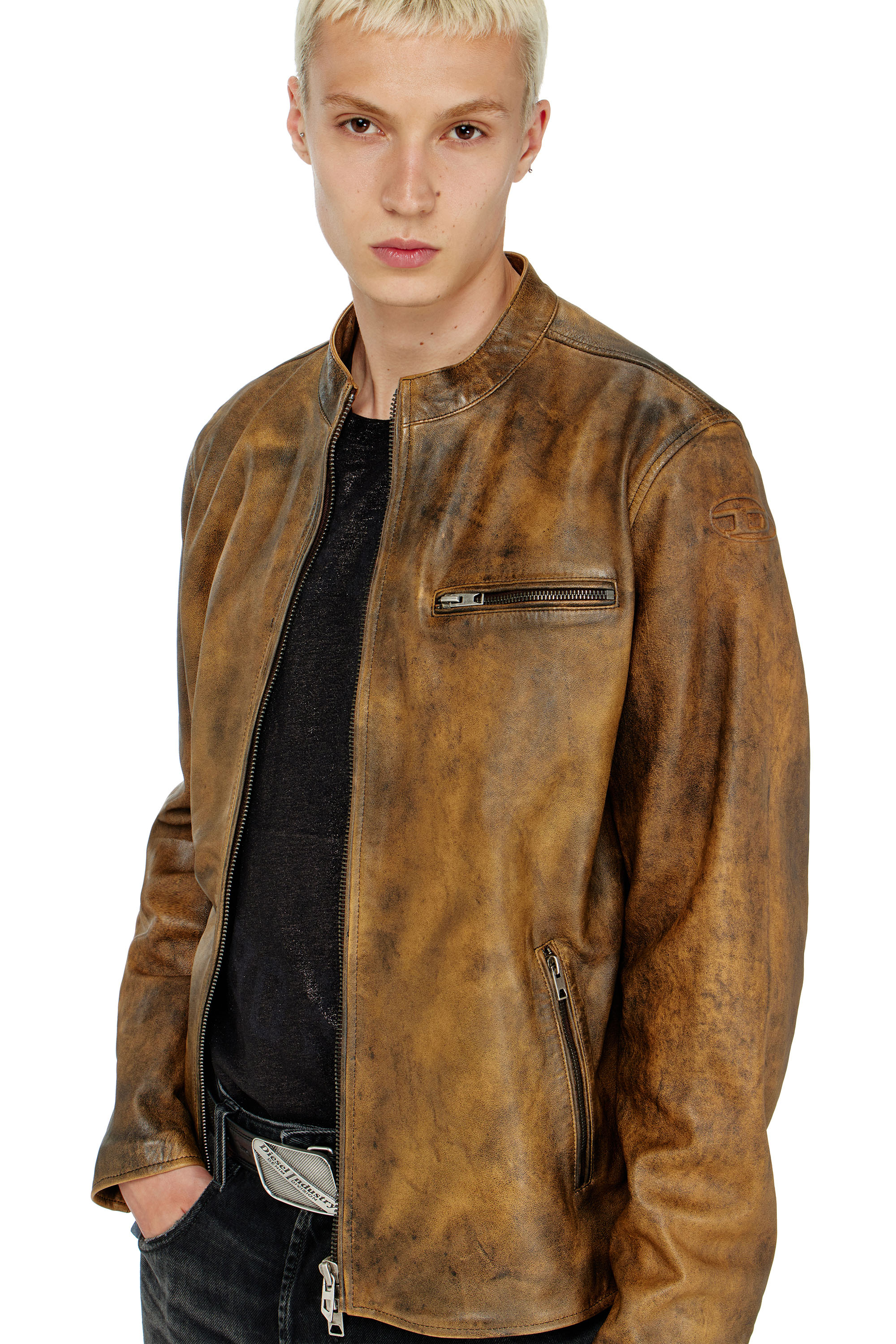 Diesel - L-ZAD-KNCZ, Biker jacket en cuir trait&eacute; Homme in ToBeDefined - 5
