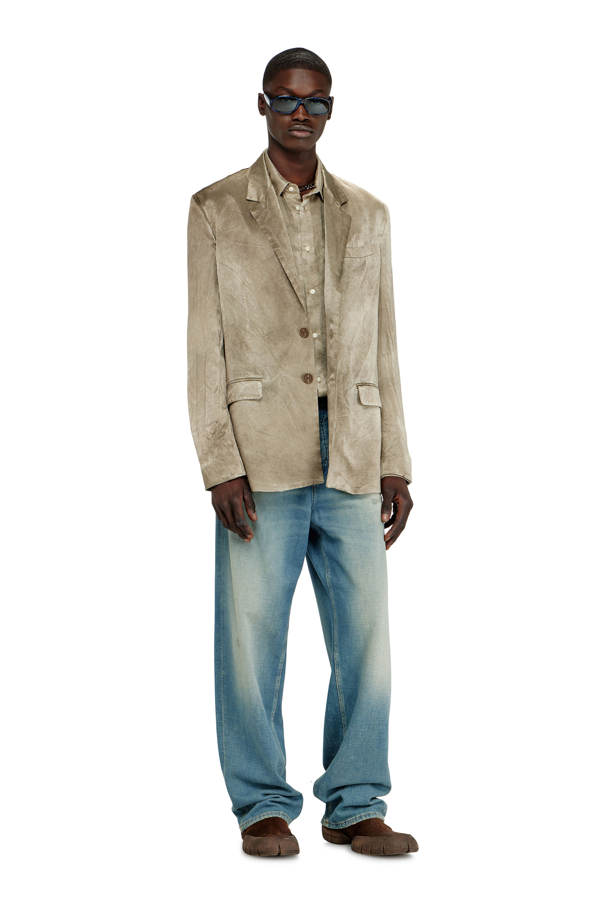 Diesel - J-ANDRE, Blazer in raso stropicciato Uomo in Marrone - 1