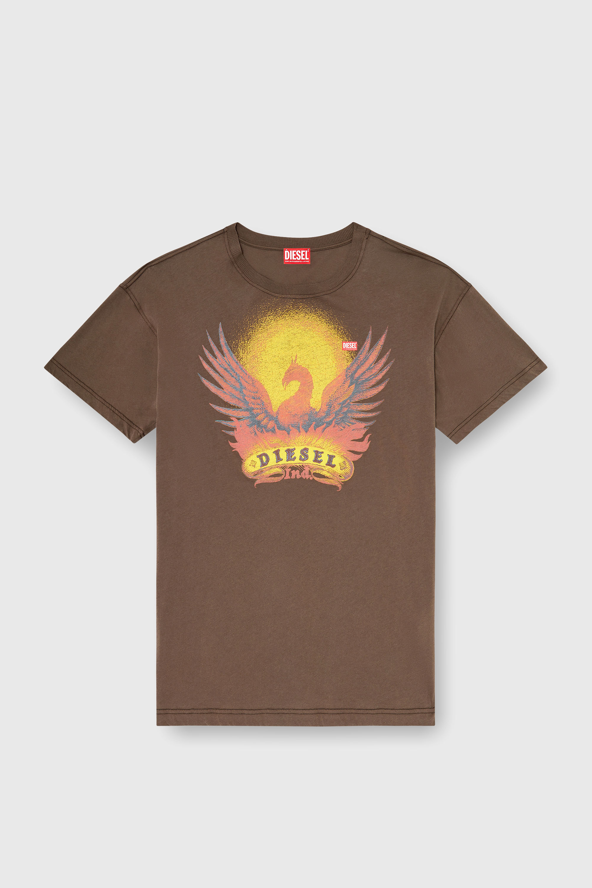 Diesel - T-NORM-AA1, Herren Regul&auml;res T-Shirt mit Ph&ouml;nix-Print in Braun - 2