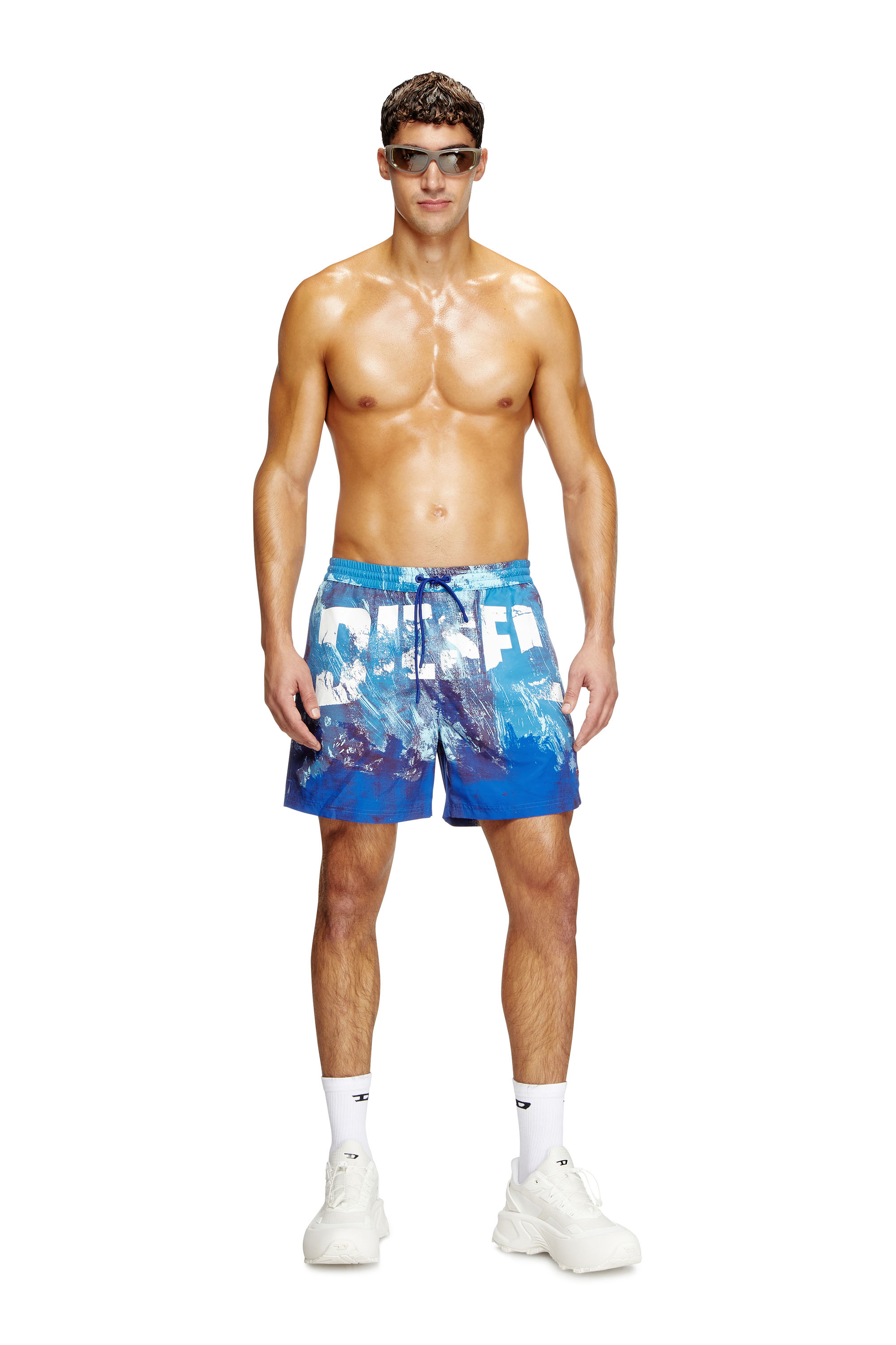 Diesel - RIO-41-D-POP, Herren Mittellange Bade-Shorts mit Grafik-Print in Hellblau - 1