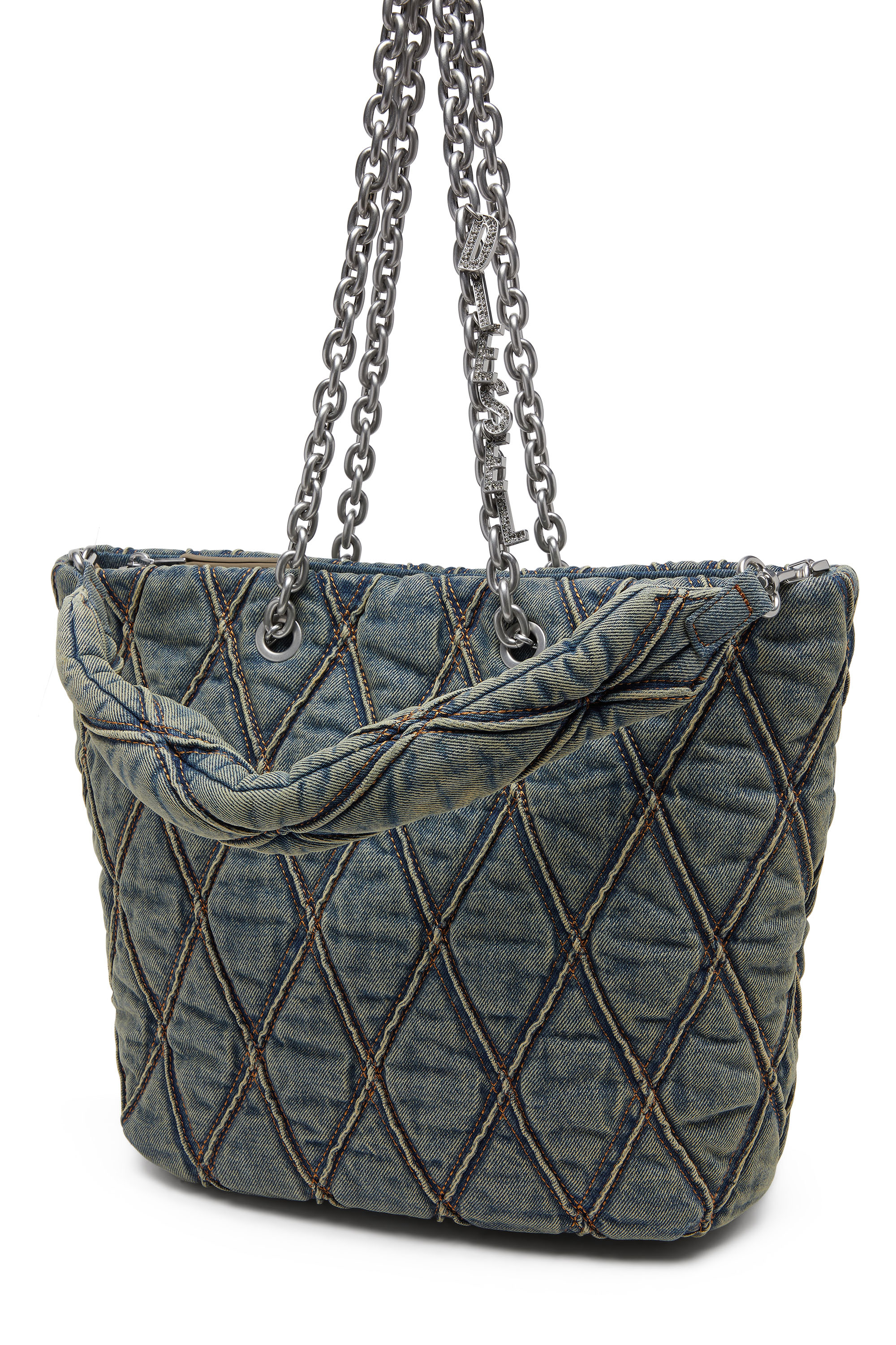 Diesel - CHARM-D SHOPPER M, Damen Charm-D-Tote-Tasche aus gestepptem Denim in Dunkelblau - 5