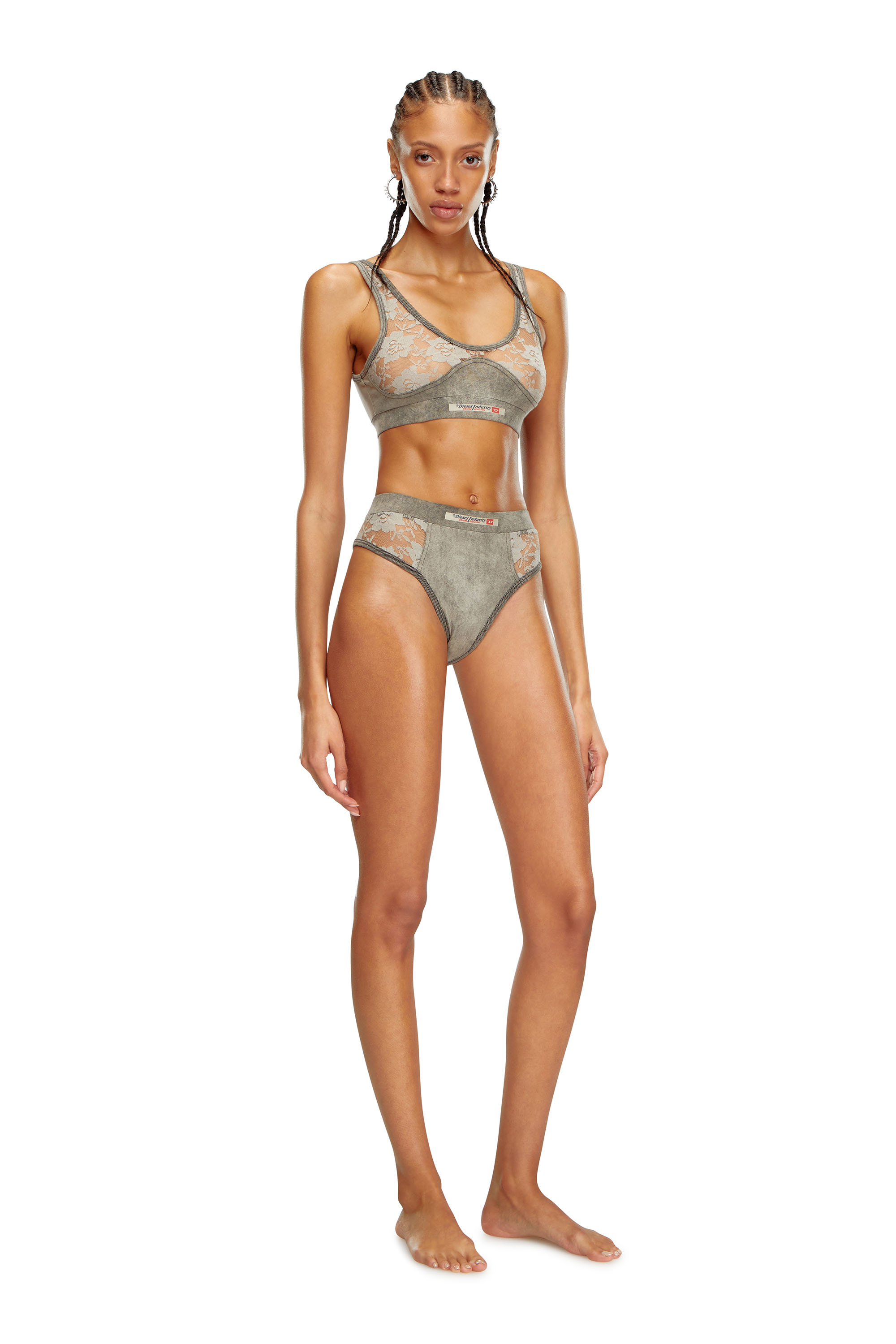 Diesel - UFPN-DENIM-LACE-BIKINI-BRIEF, Woman Marbled briefs with lace panels in Grey - Image 1