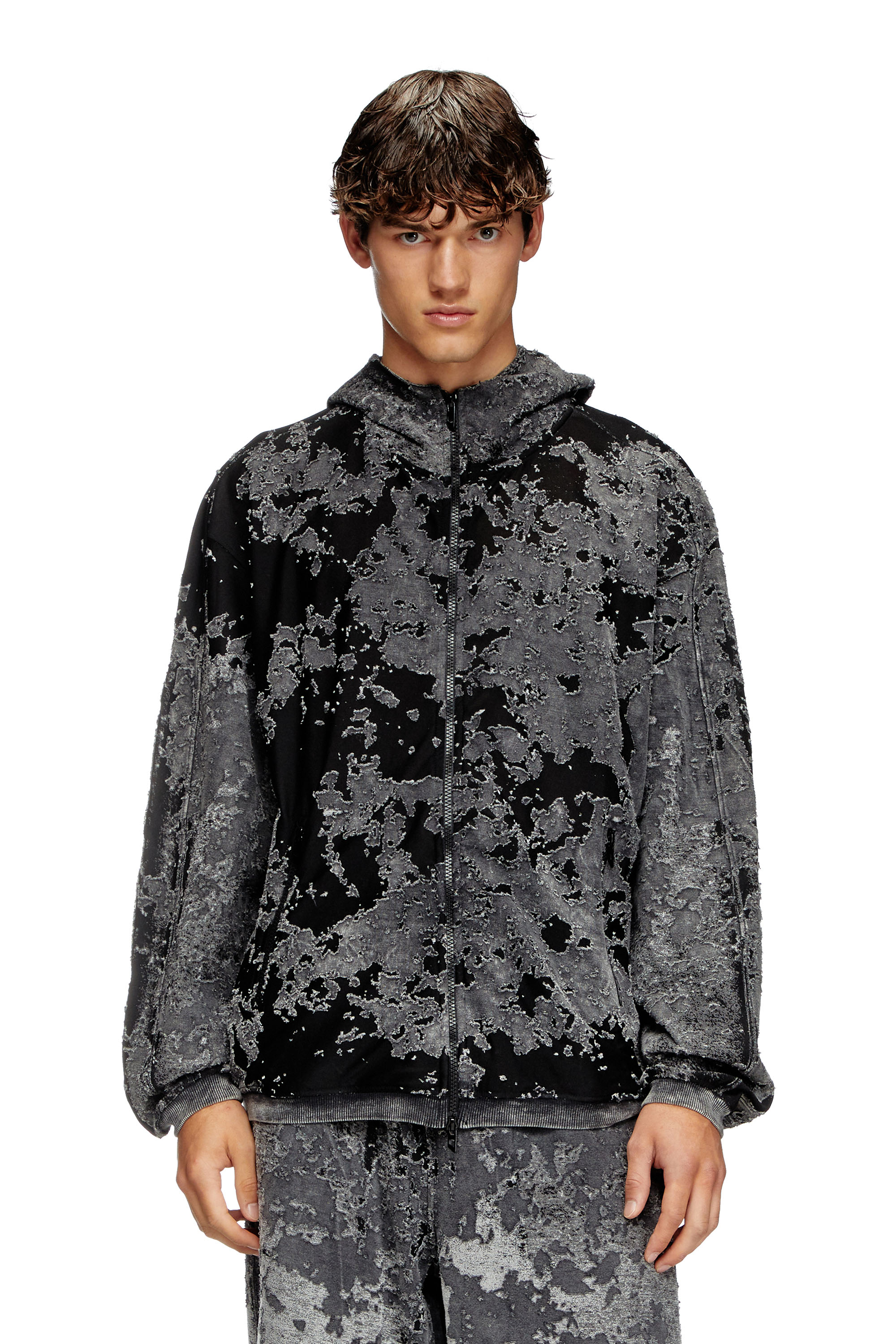 Diesel - S-IRTA, Hoodie con burnout camouflage Uomo in Nero - 1