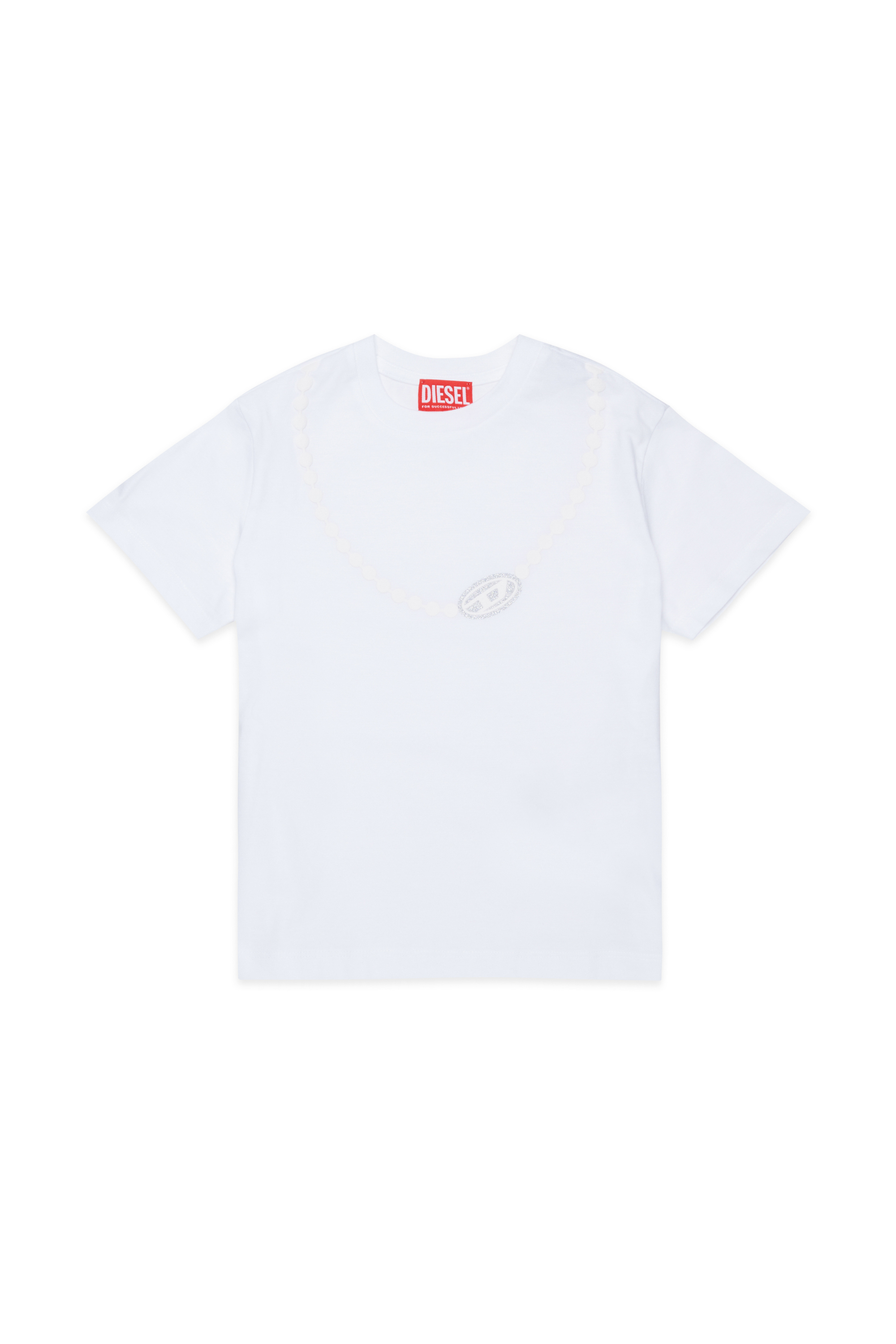 Diesel - TICLA, Damen Baumwoll-T-Shirt mit Ketten-Print in Wei&szlig; - 1