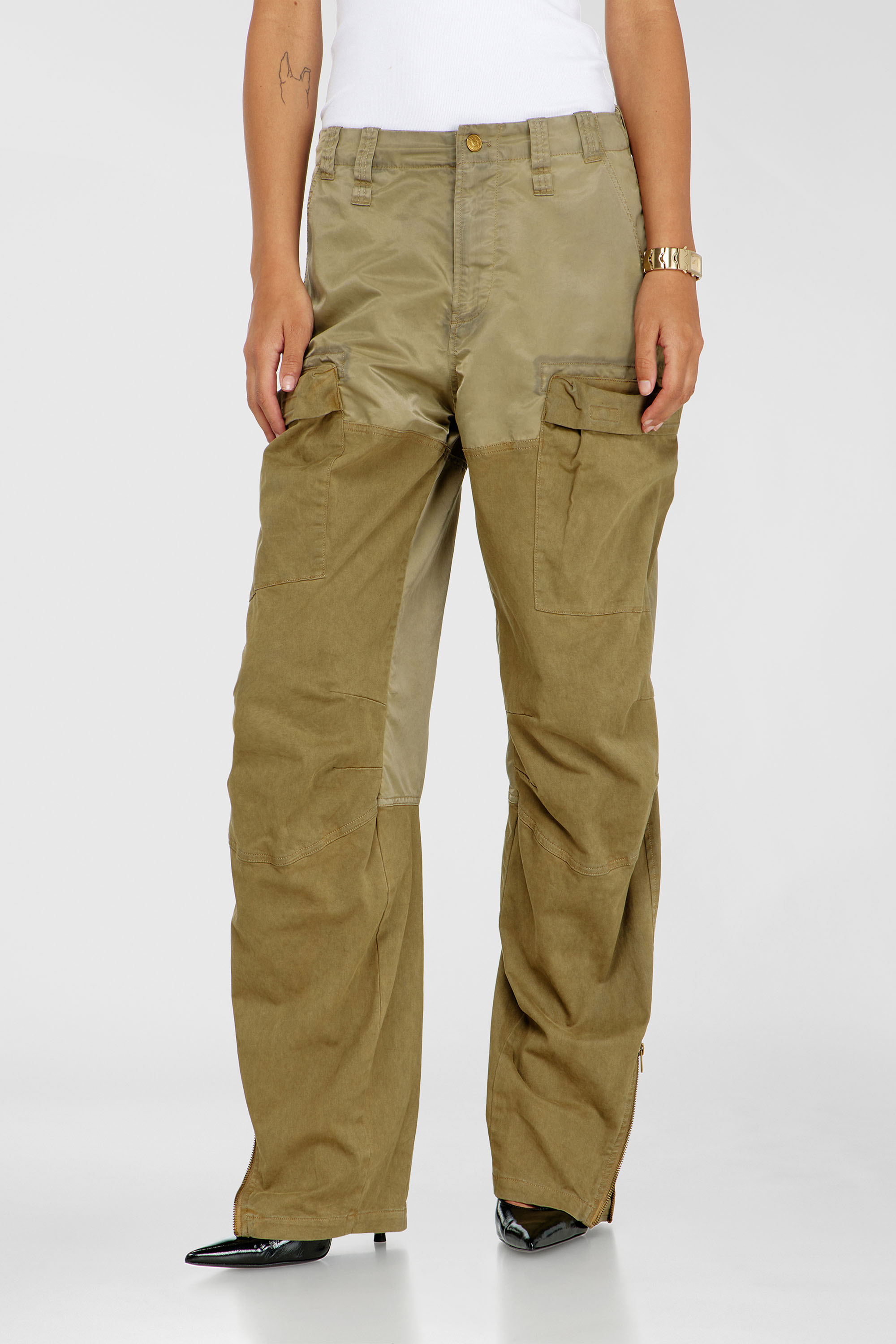 Diesel - P-ARKER, Woman's Cargo pants in cotton and nylon in Military Green - 3
