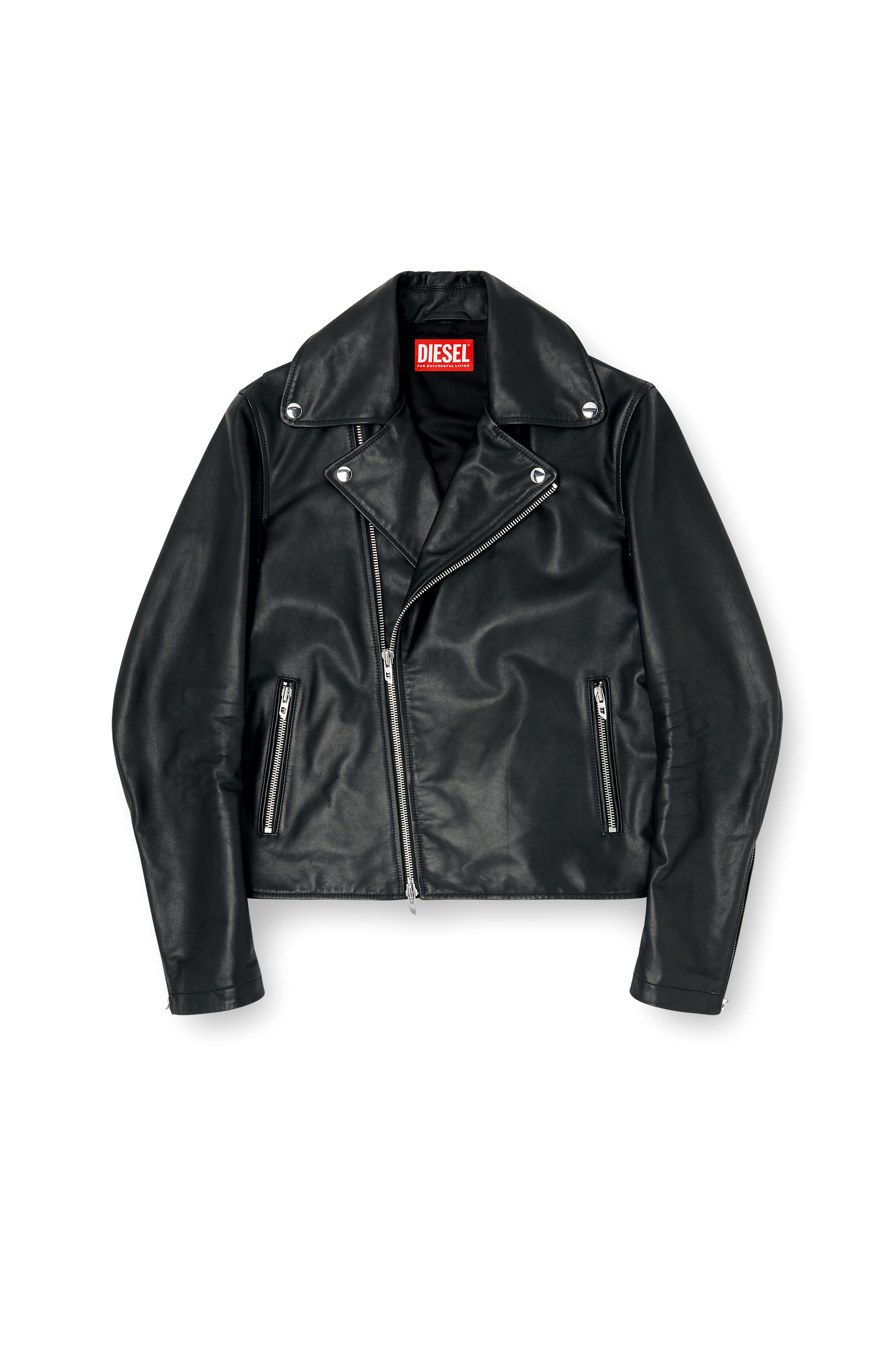 Diesel - L-EO-WRD, Giacca biker in pelle cerata Uomo in Nero - 3