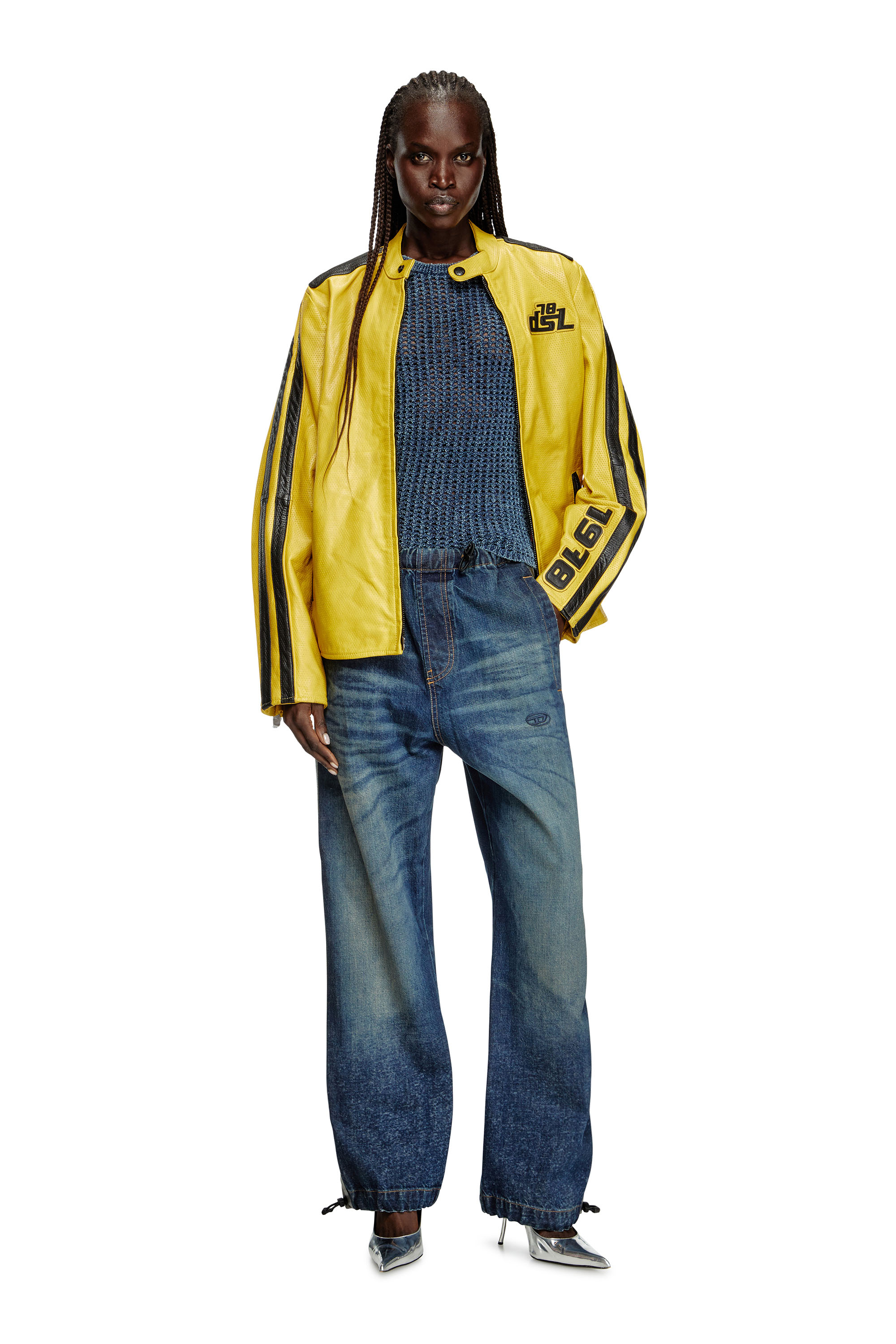 Diesel - L-POP, Giacca biker in pelle traforata Unisex in Giallo - 8