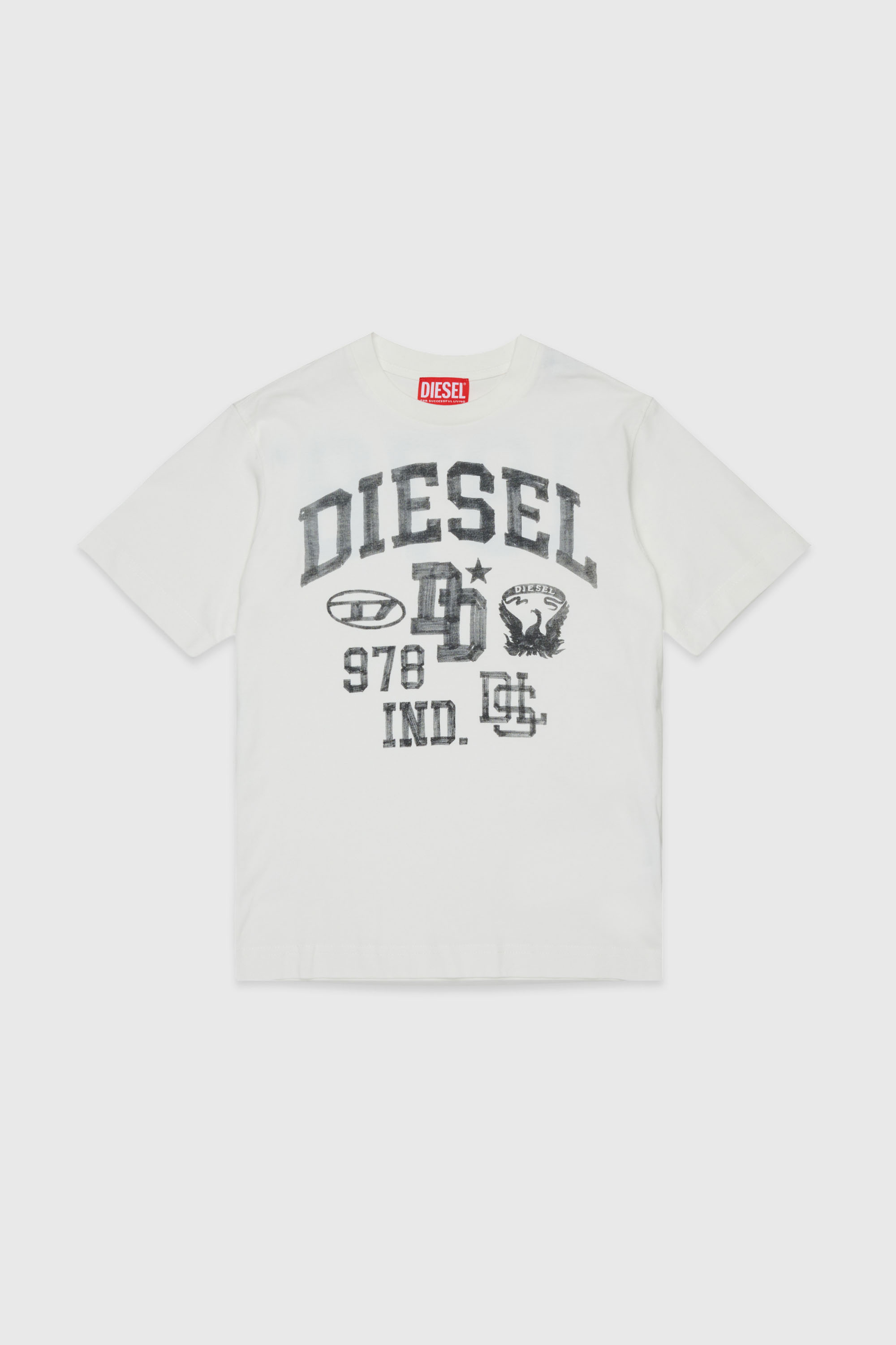 Diesel - TBAND OVER, T-shirt en coton avec motifs varsity Homme in Blanc - 1