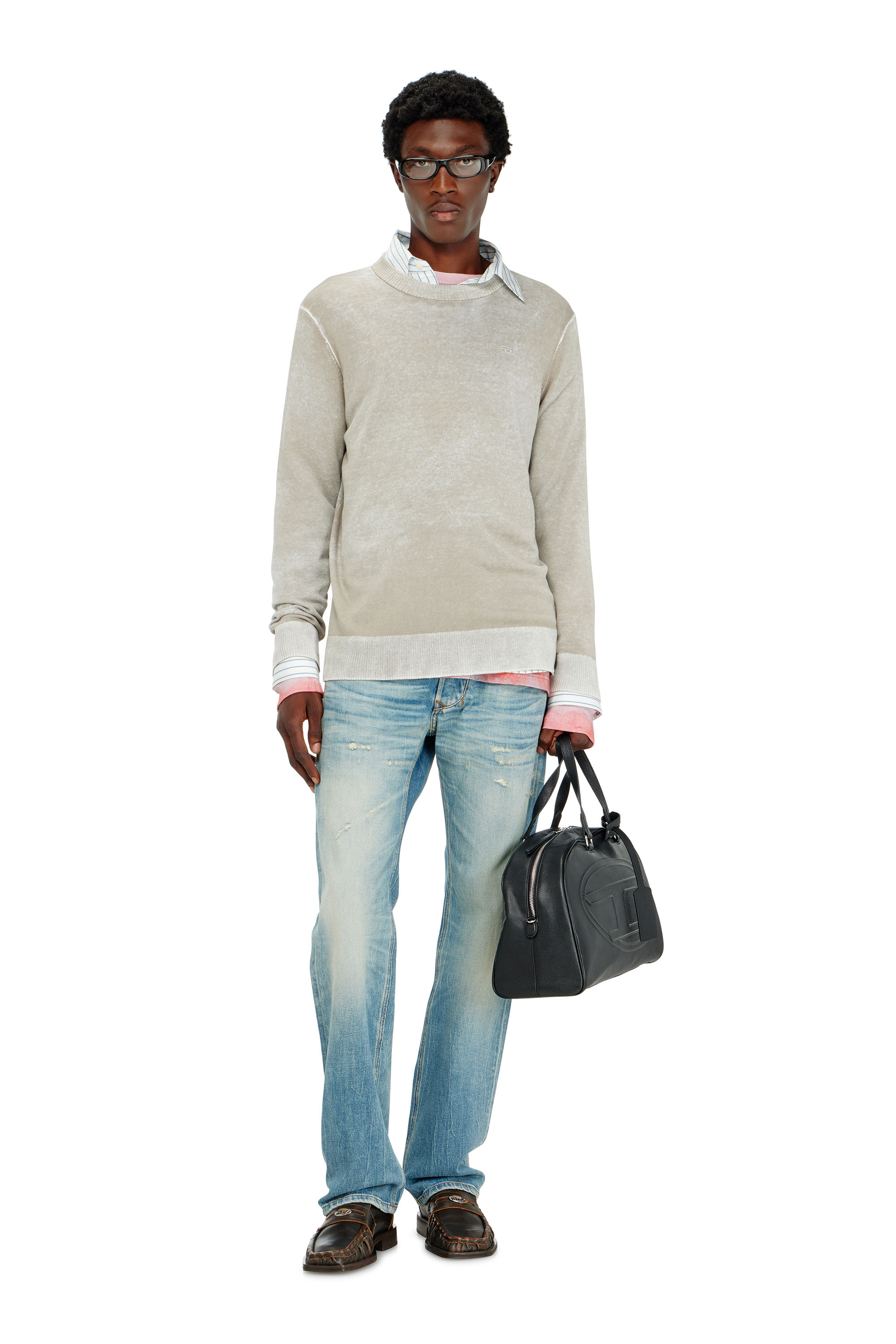 Diesel - K-LAURENT, Man's Jumper with faded reverse print in Light Grey - 2