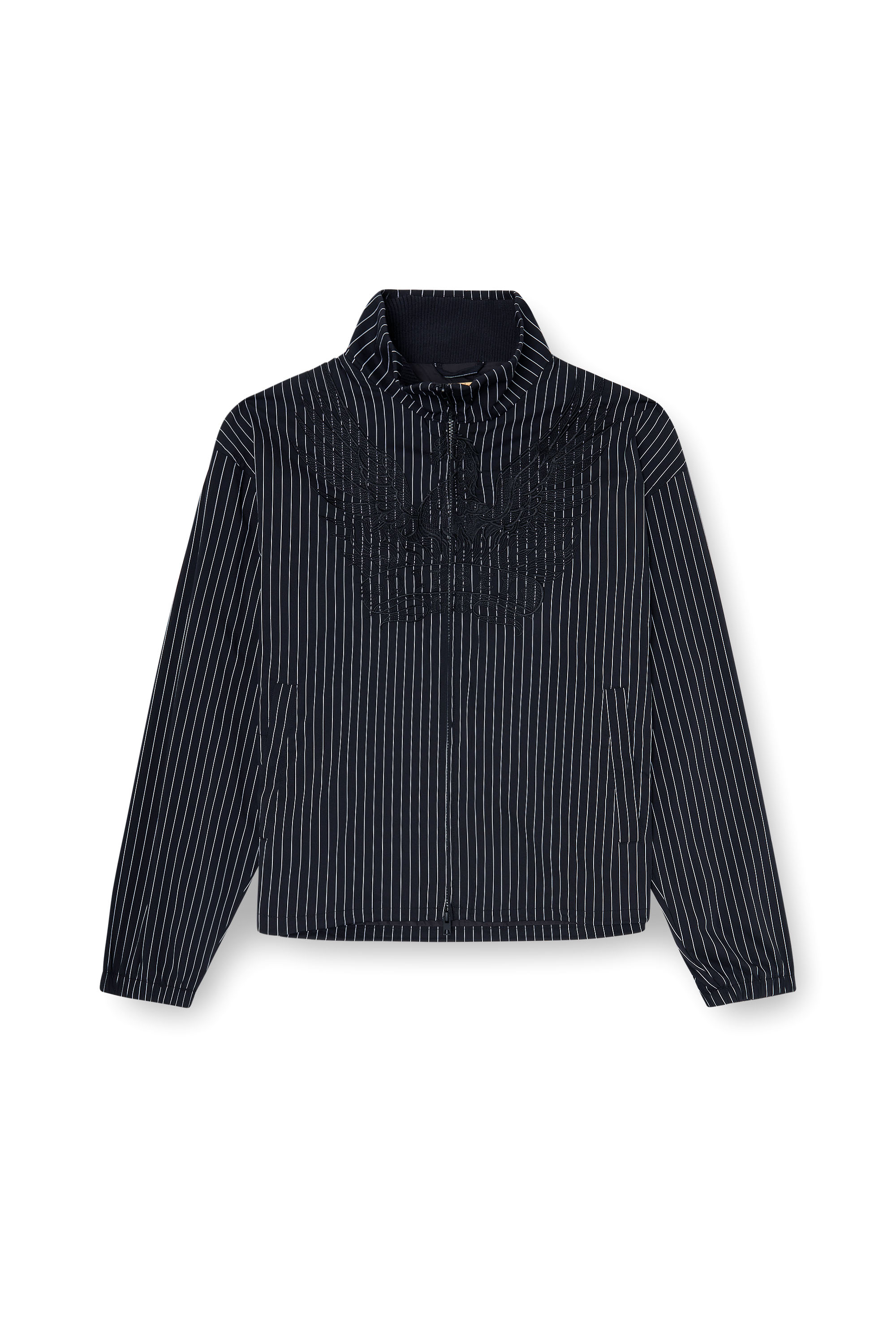 Diesel - J-CORSAR-NJCA, Veste en nylon &agrave; rayures avec broderie Phoenix Homme in Noir - 3