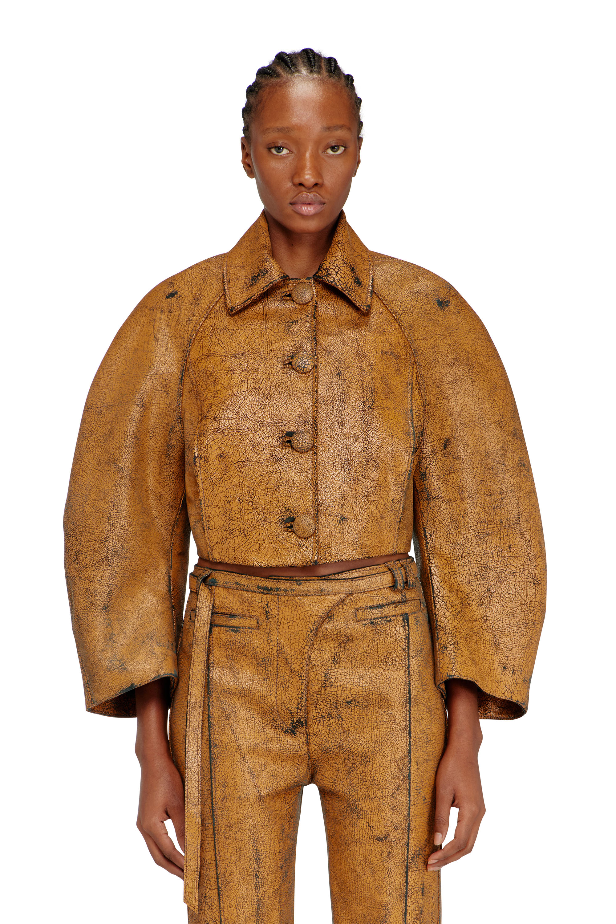 Diesel - L-RAYA, Giacca cocoon cropped in pelle craquel&eacute; Donna in ToBeDefined - 1