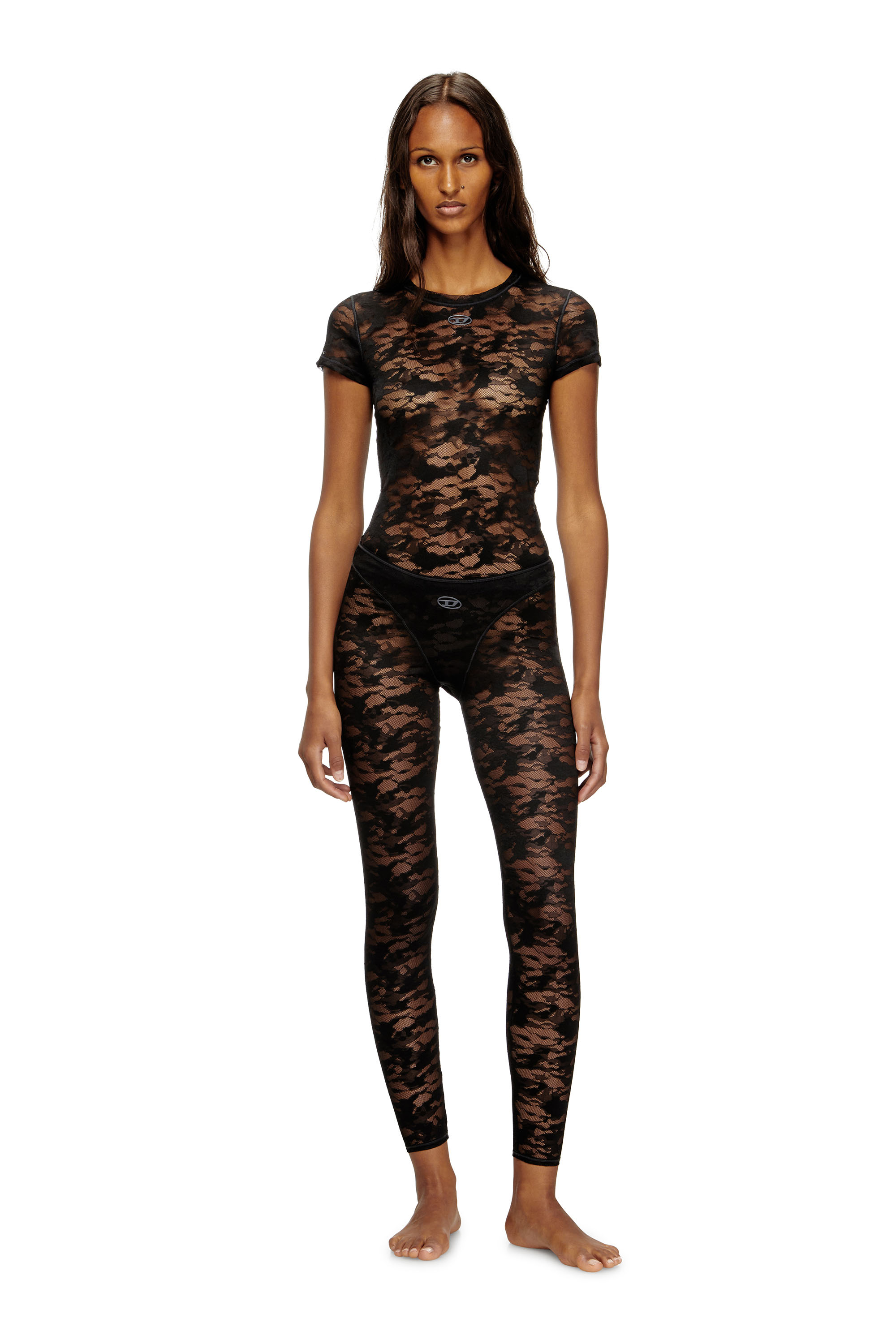 Diesel - CLAIRE-UTLT, Leggings in pizzo camouflage Donna in Nero - 1