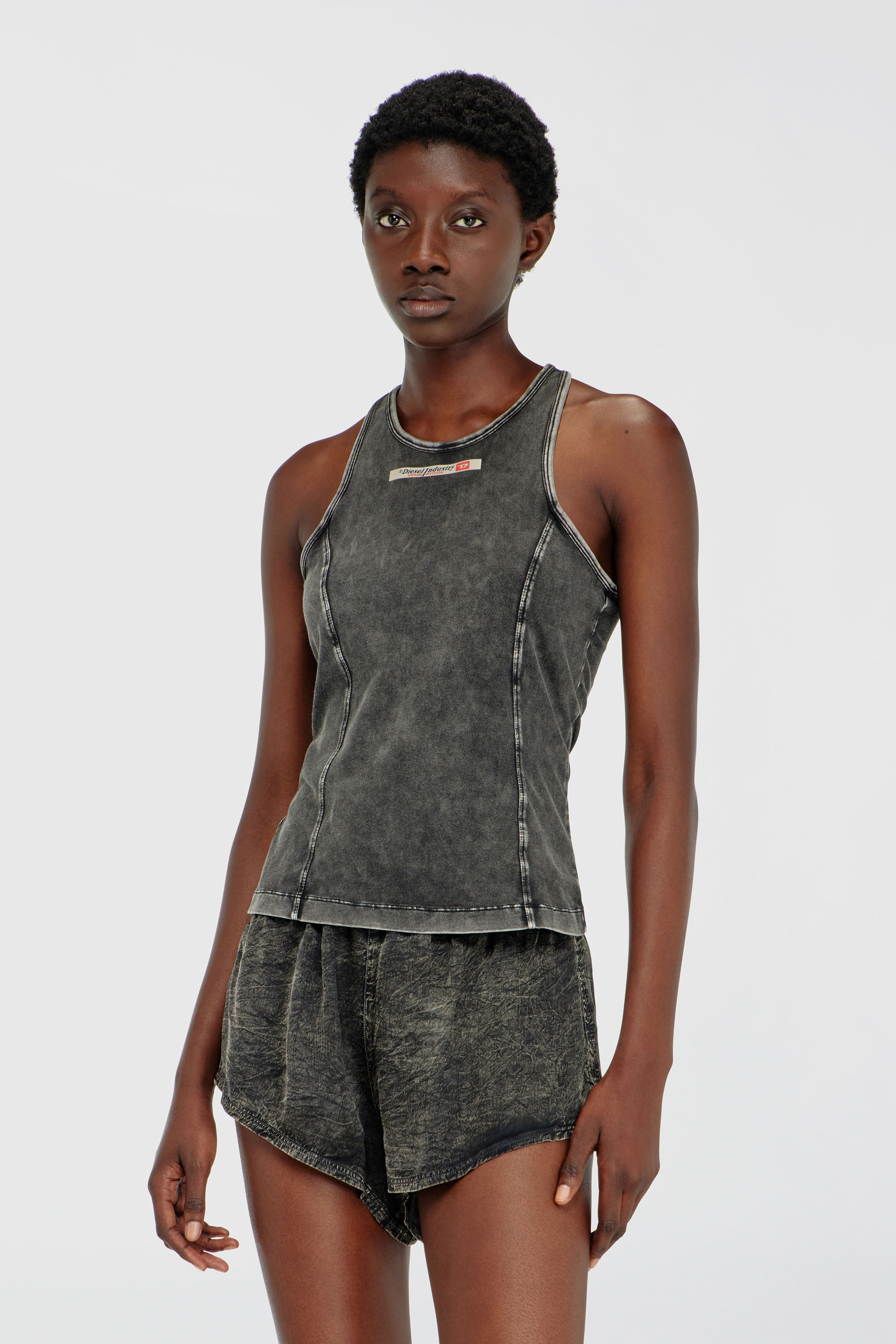 Diesel - IRENE-DNM, Canotta in cotone con effetto lavorato Donna in Grigio - 3