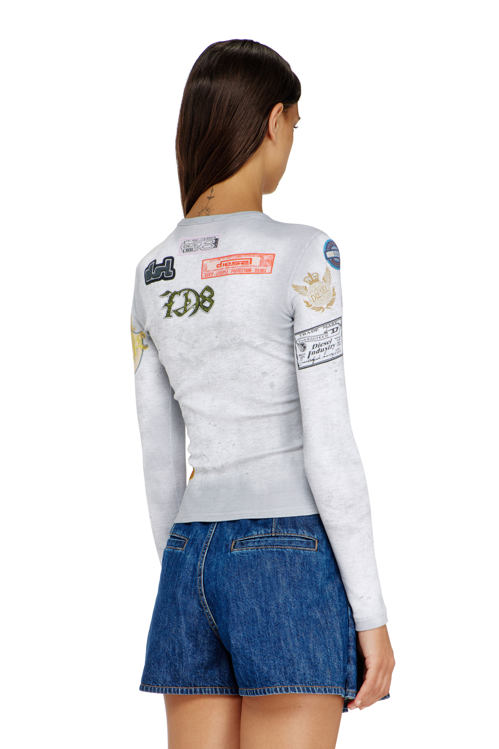 Diesel - T-ELE-LONGSLEEVE, Top in jersey a costine con stampa patch all-over Donna in ToBeDefined - 4