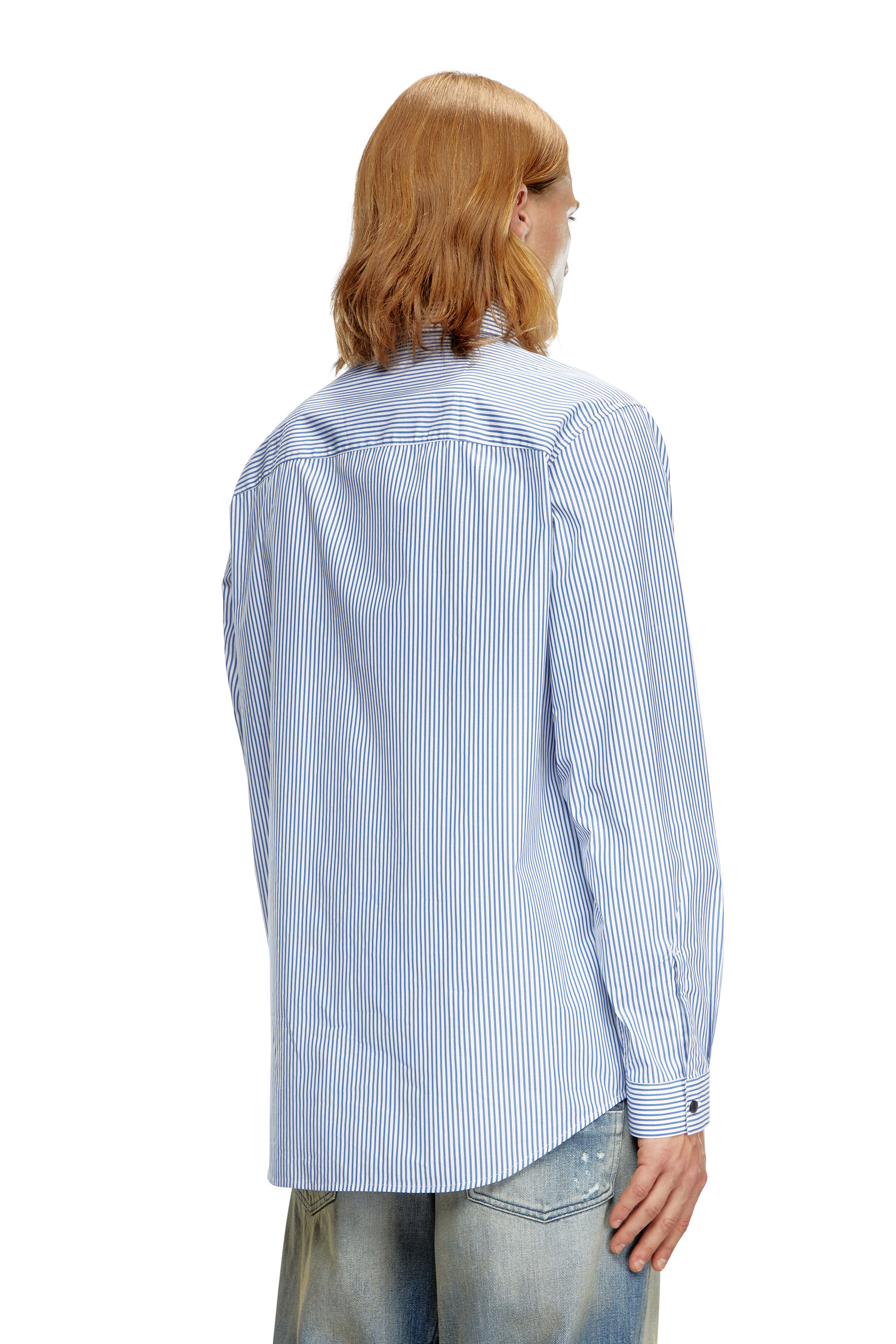 Diesel - S-SIMPLY-E, Uomo Camicia a righe con ricamo Oval D in Blu - Image 4