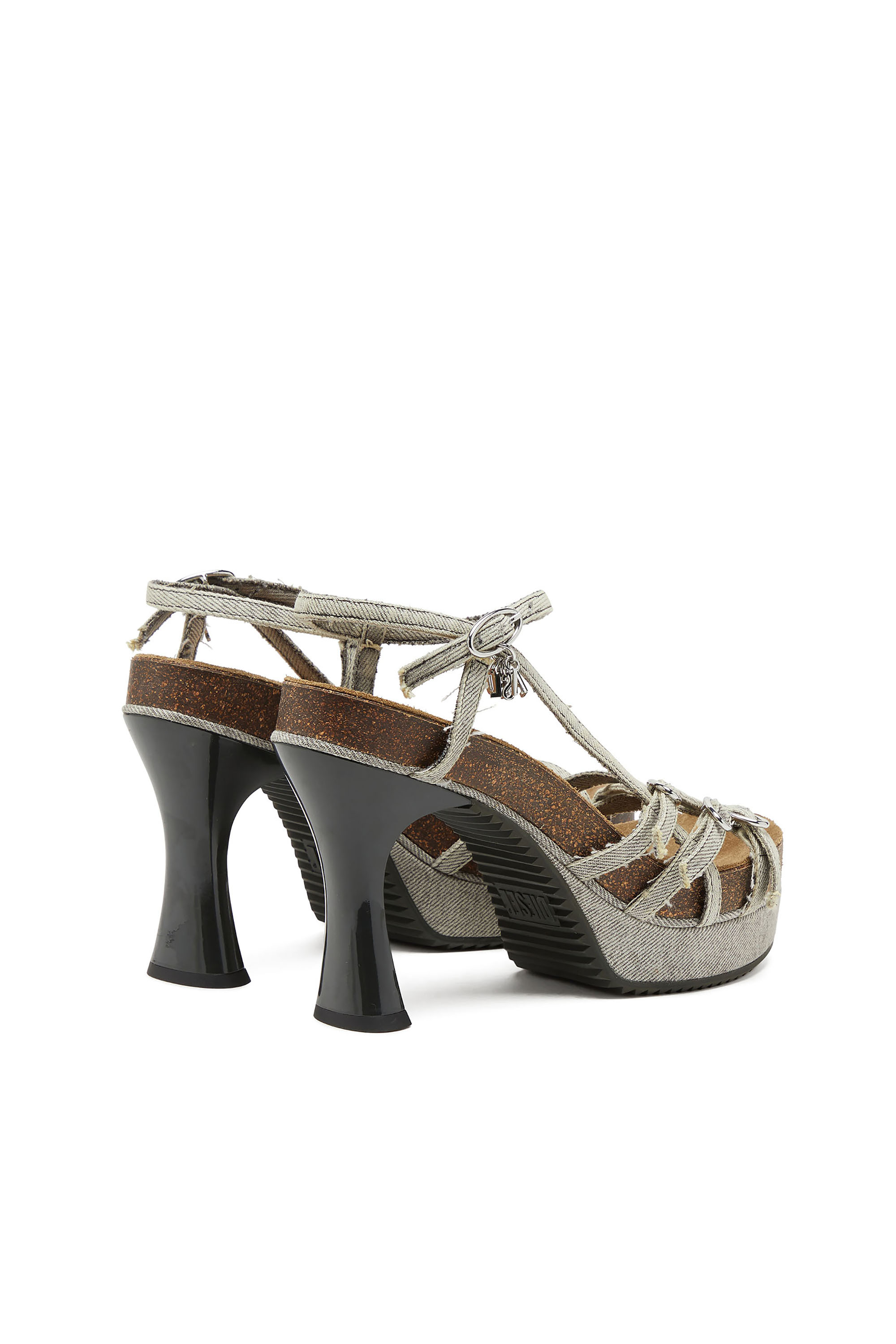 Diesel - D-WOODSTOCK 105 SANDAL, D-Woodstock-Sandales à plateforme à brides en denim Femme in Gris - 2