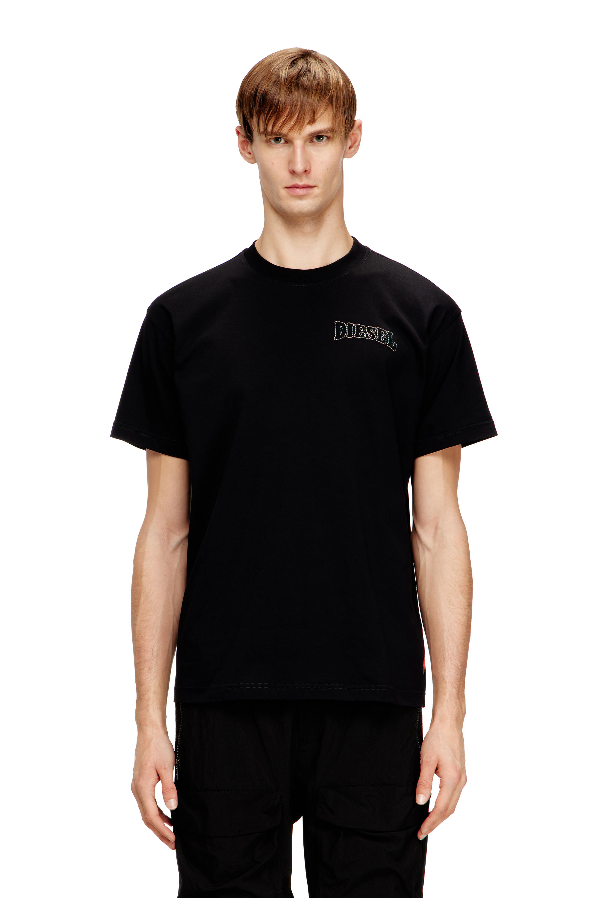 Diesel - T-NORM-V16, Herren Regul&auml;res Baumwoll-T-Shirt mit Diesel-Stickerei in Schwarz - 3