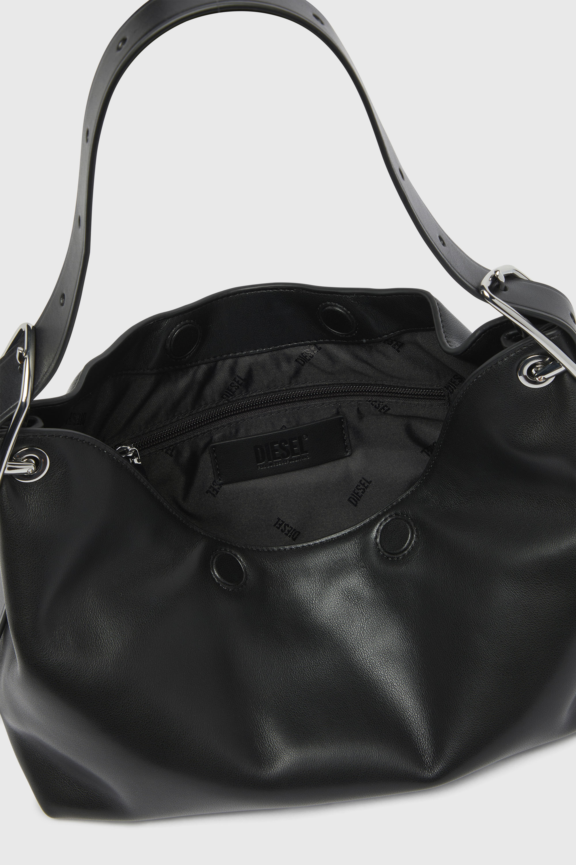 Diesel - D-LINE HOBO S, Damen D-Line-Leder-Schultertasche in Schwarz - 6