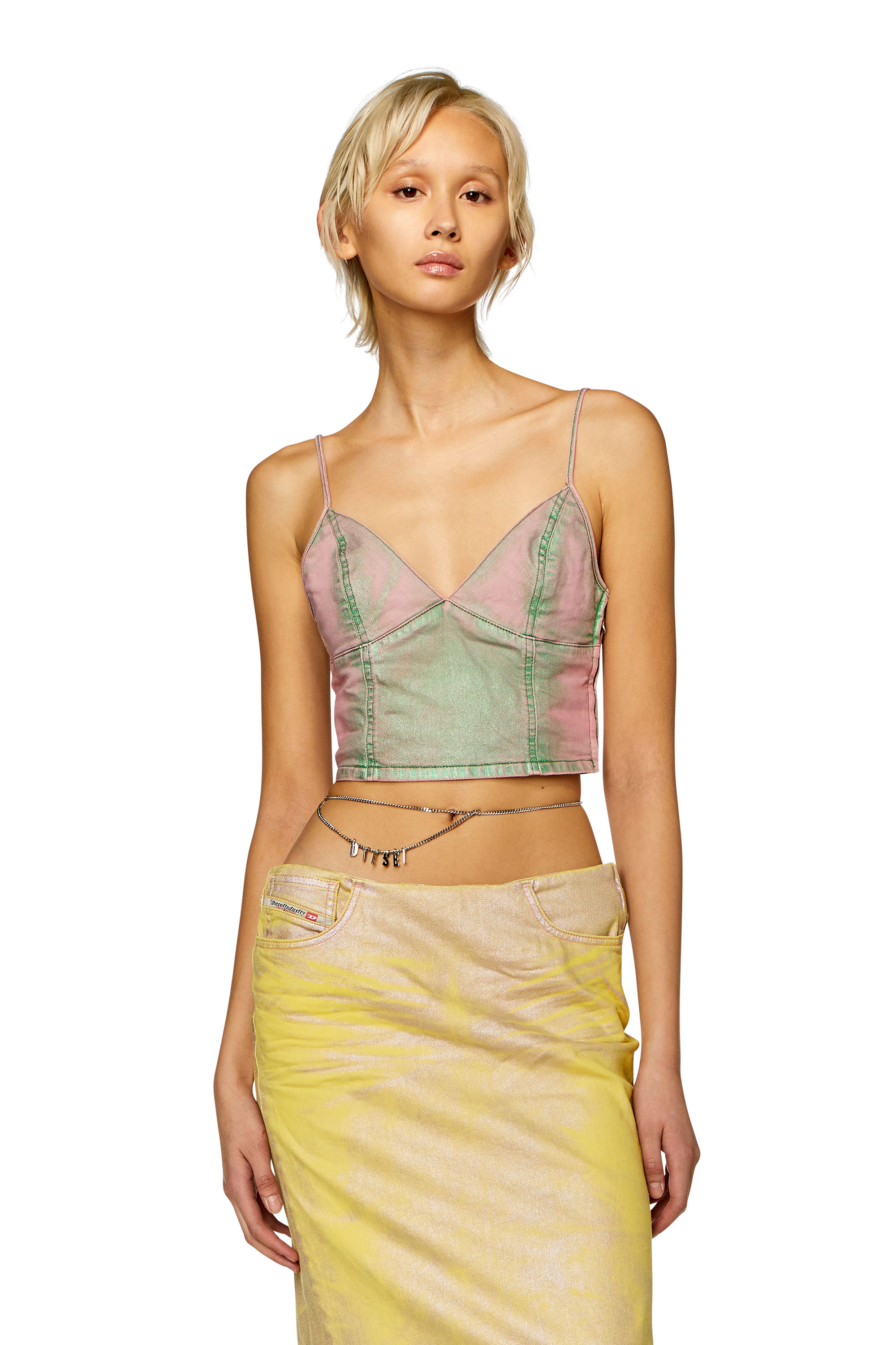 Diesel - DE-FULVY-S, Damen Top aus zweifarbig laminiertem Denim in Rosa/Gr&uuml;n - 3