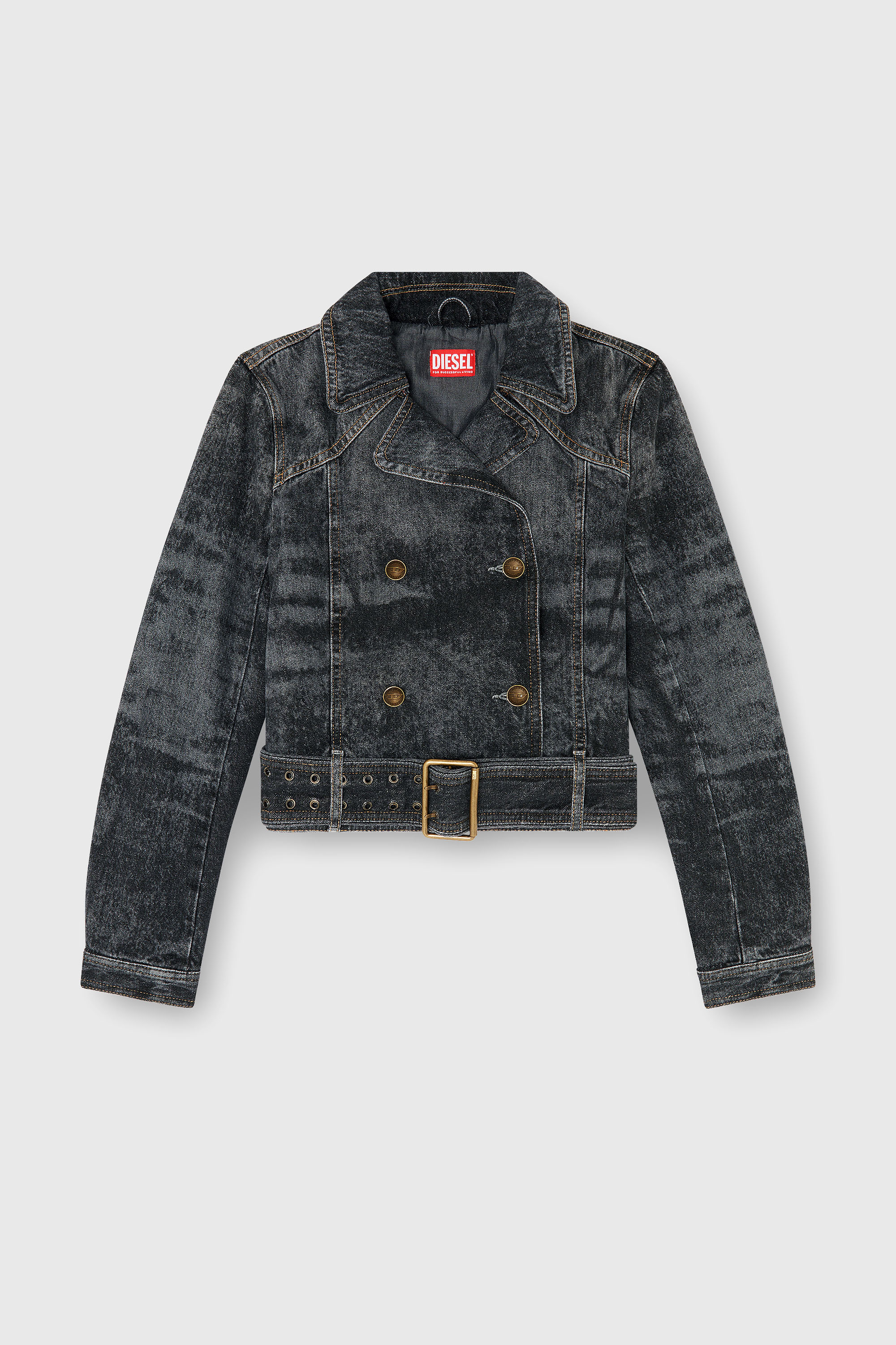 Diesel - DE-LEGEND-S, Veste en denim cropped avec ceinture Femme in Noir - 2