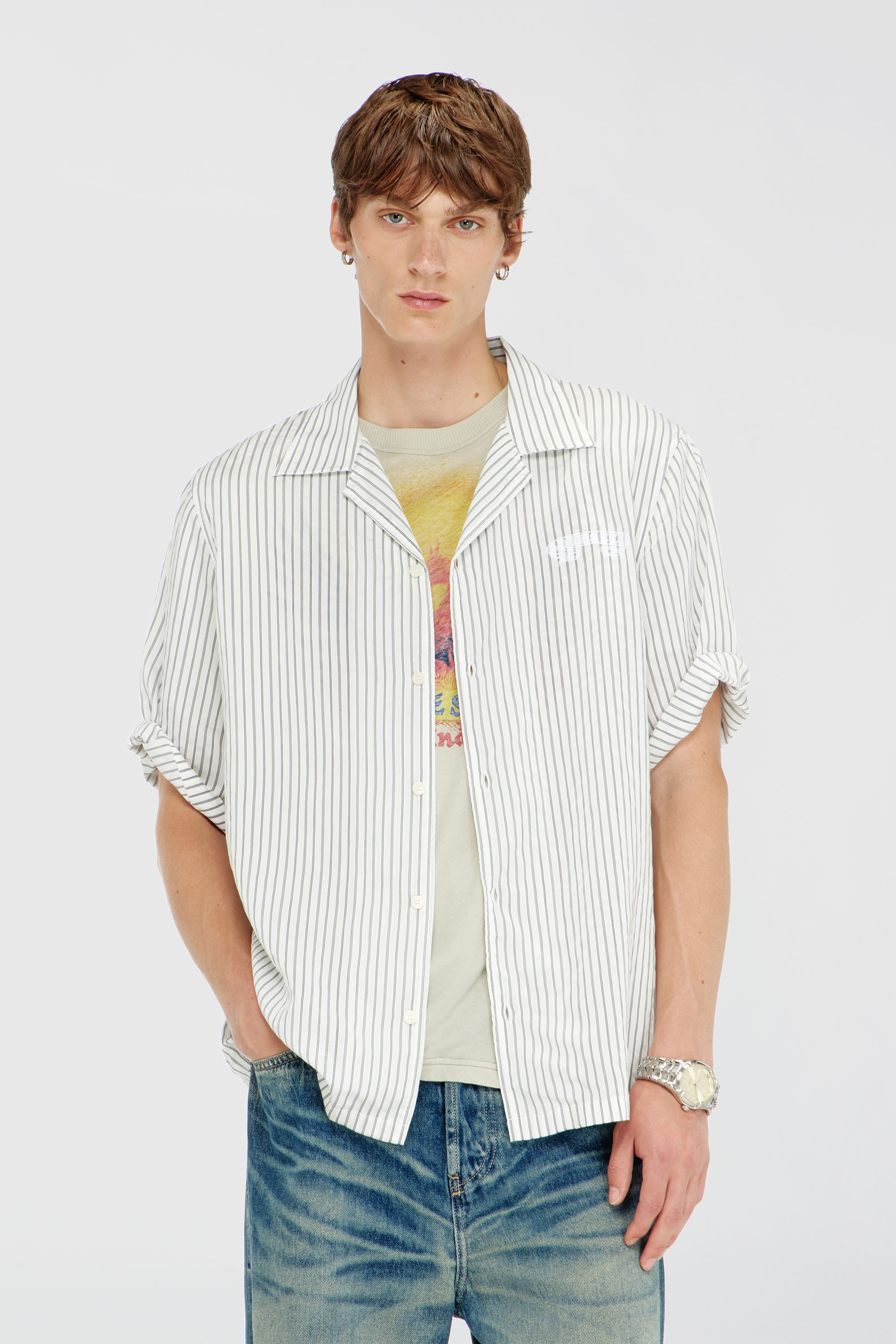 Diesel - S-MAC-EFBV, Camicia a manica corta in modal a righe sottili Uomo in Multicolor - 3
