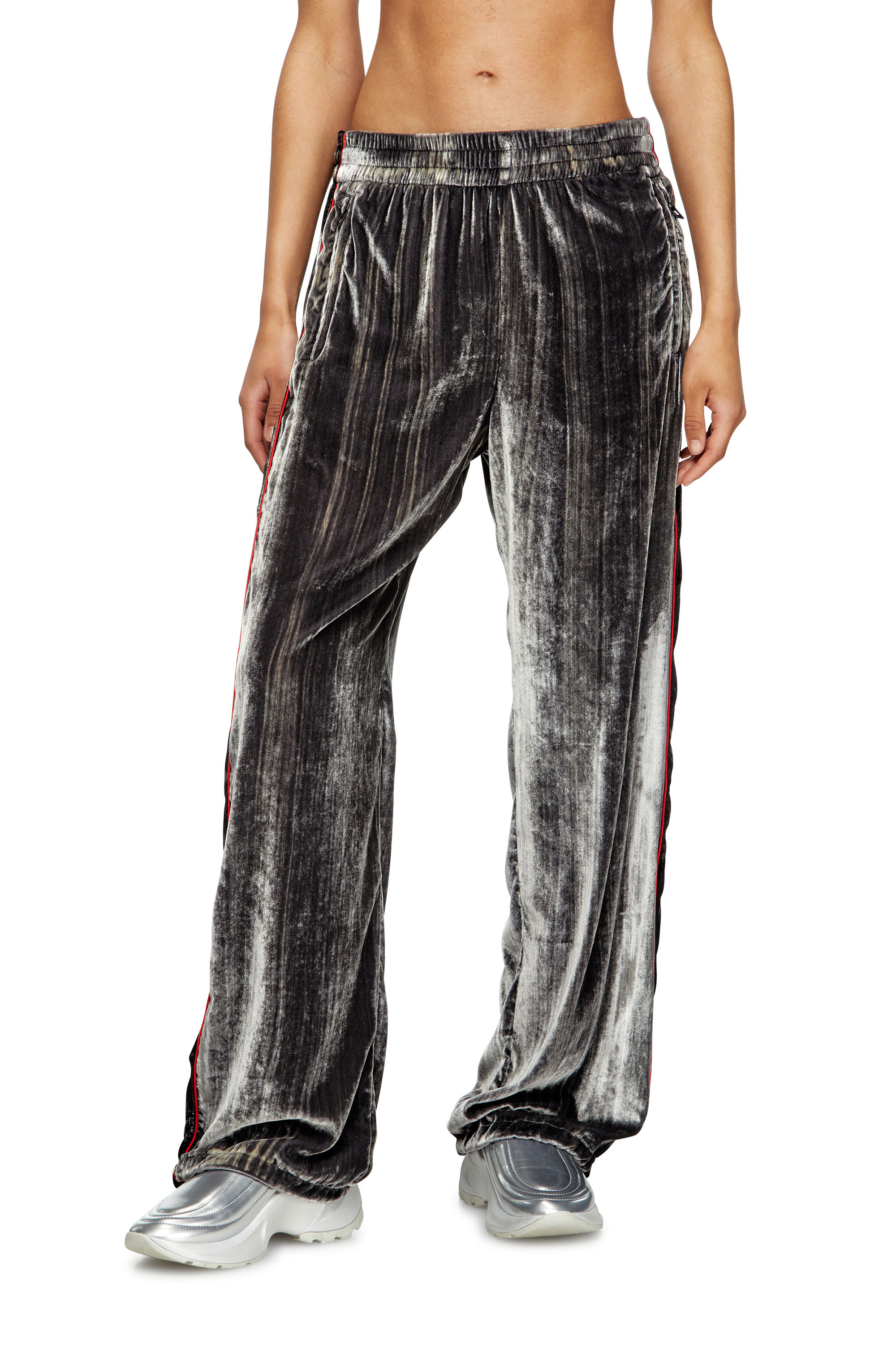 Diesel - P-HAY-FEM, Pantaloni tuta in velluto di seta distressed Donna in ToBeDefined - 1