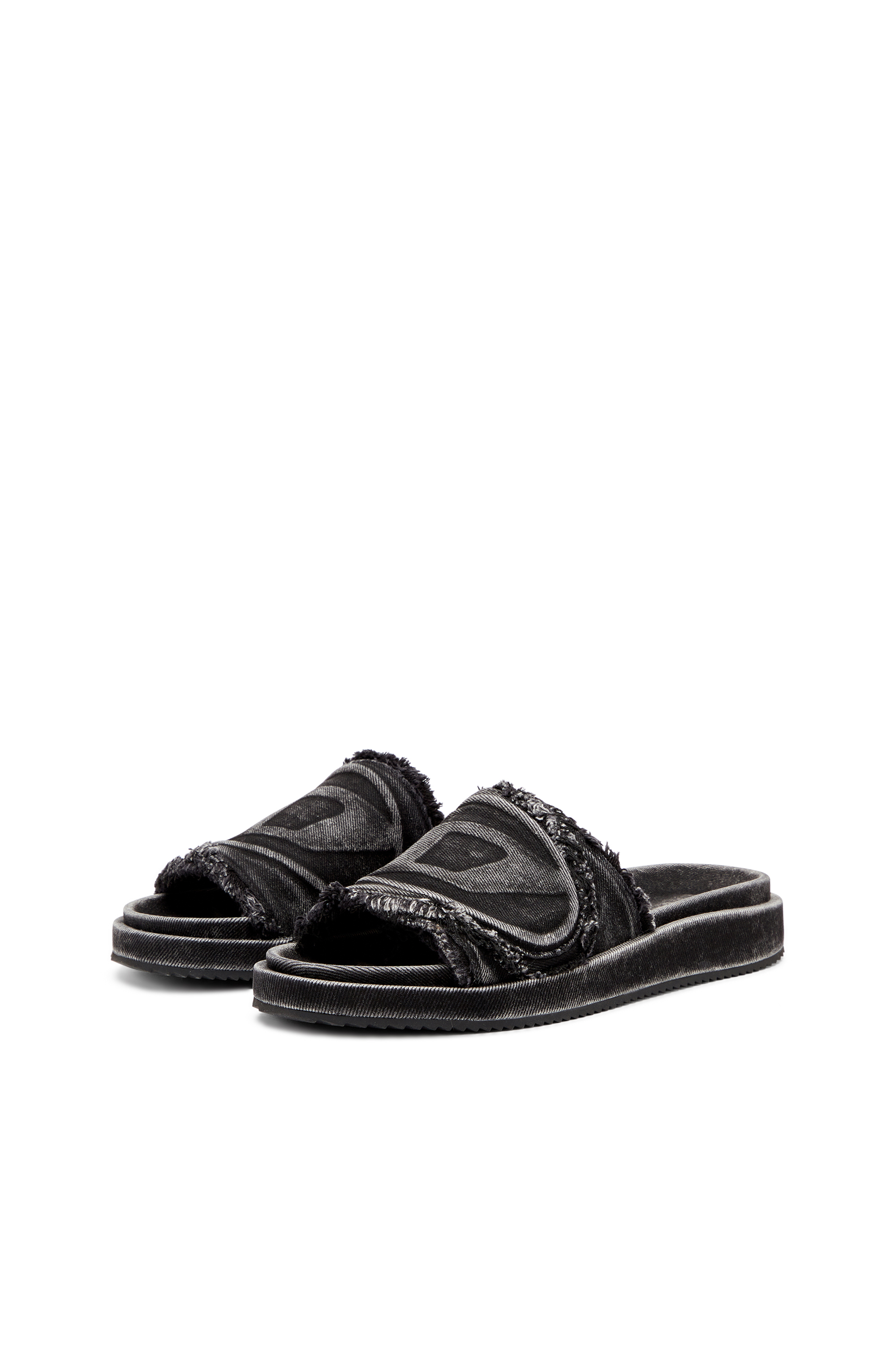 Diesel - SA-SLIDE D OVAL, Unisex's Distressed denim slides in Black - 8