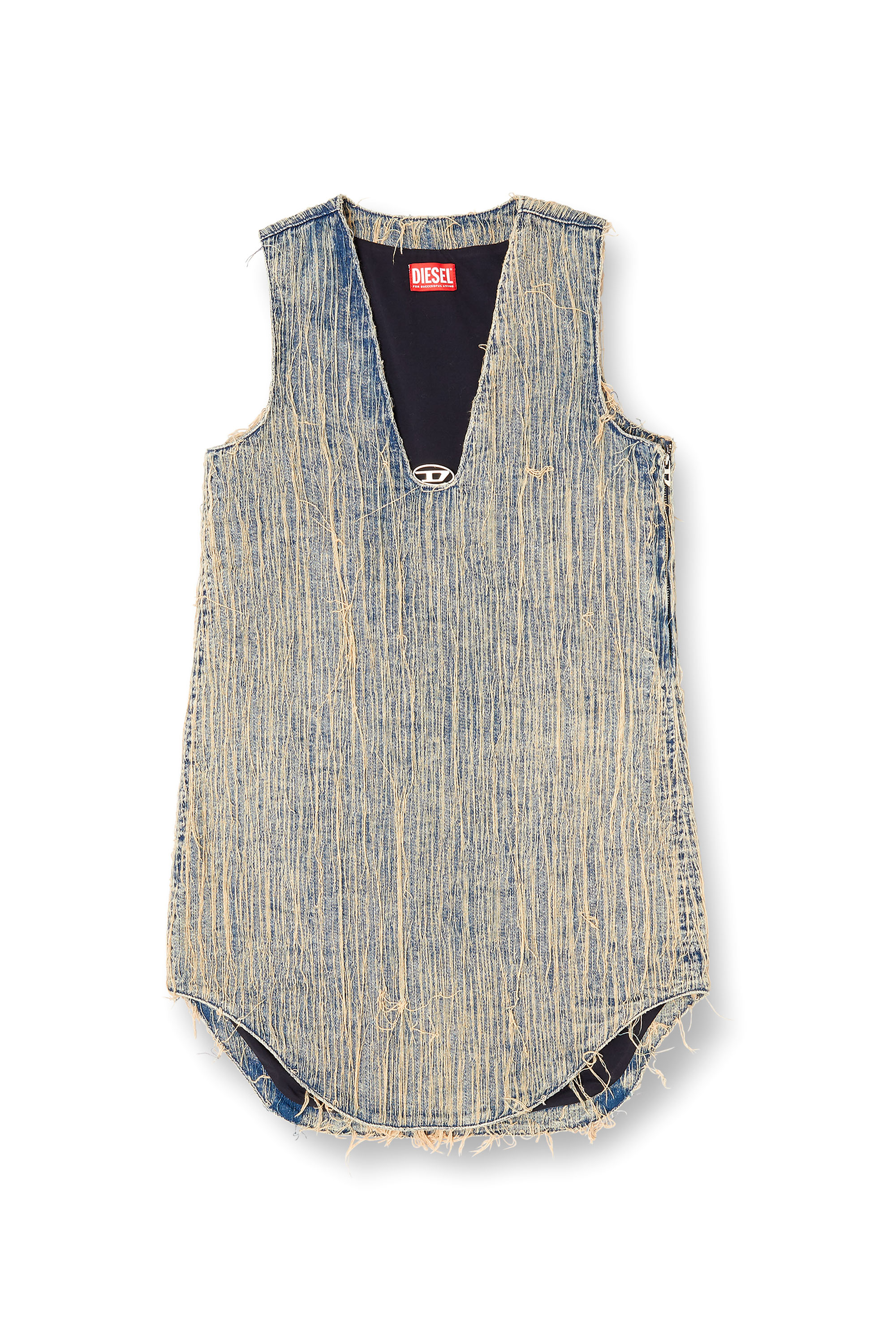Diesel - DE-LARIS-DRESS-S2, Abito in denim dall'effetto distressed Donna in Blu - 3
