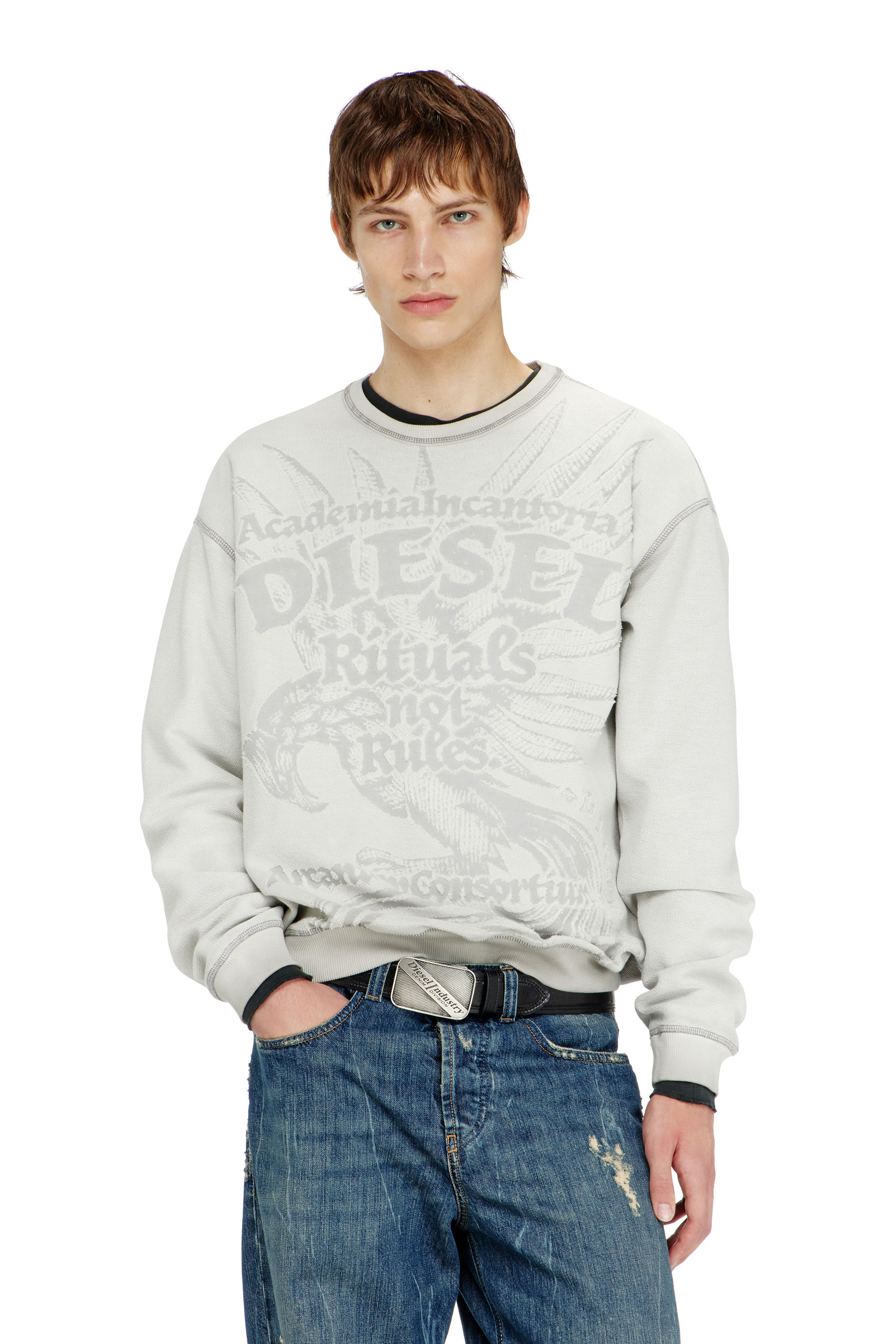 Diesel - S-ARON-RAW, Sweat-shirt avec imprim&eacute; d&eacute;vor&eacute; Homme in ToBeDefined - 1