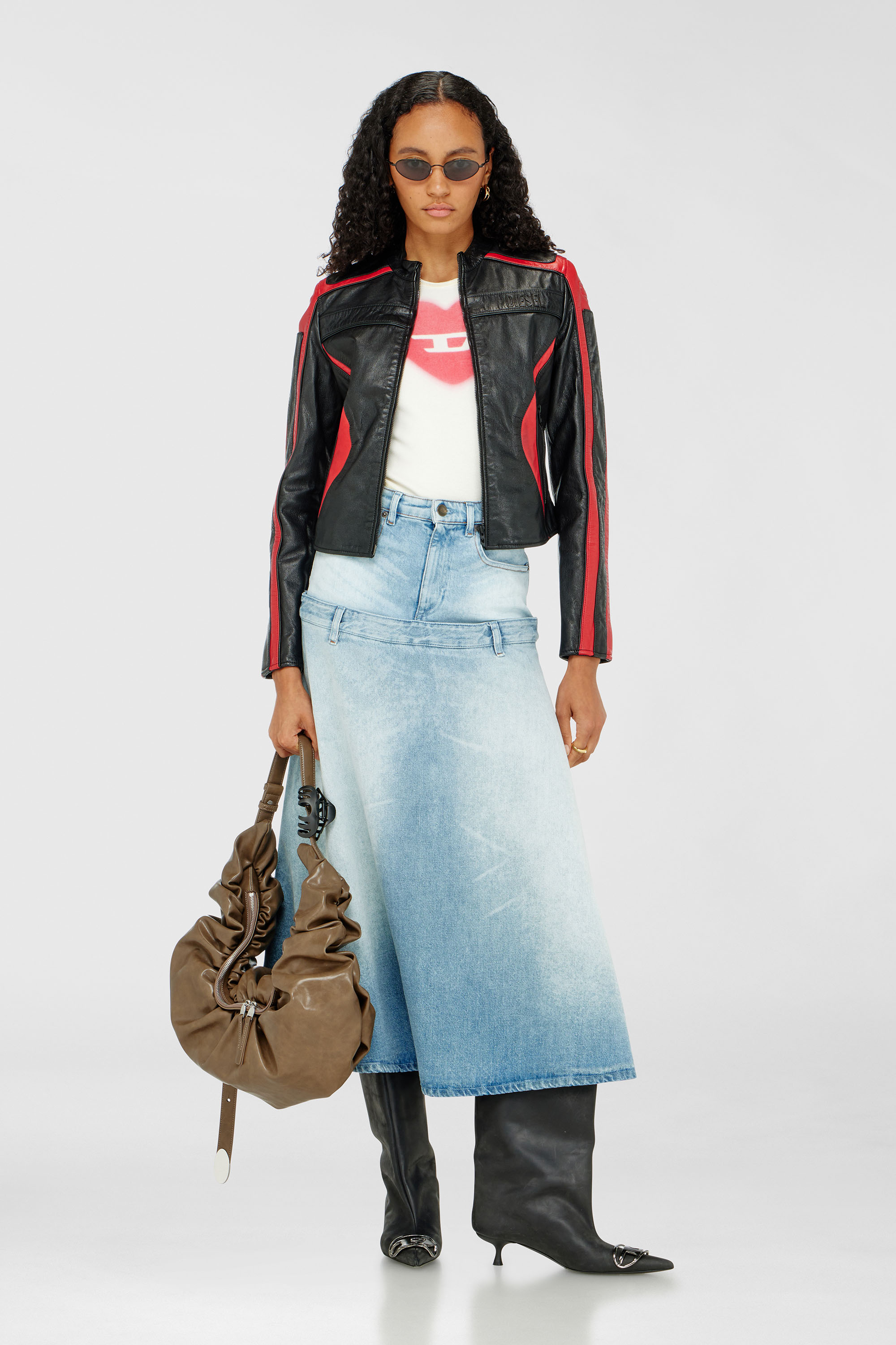 Diesel - L-OVABLE, Blouson motard en cuir color-block Femme in Polychrome - 2