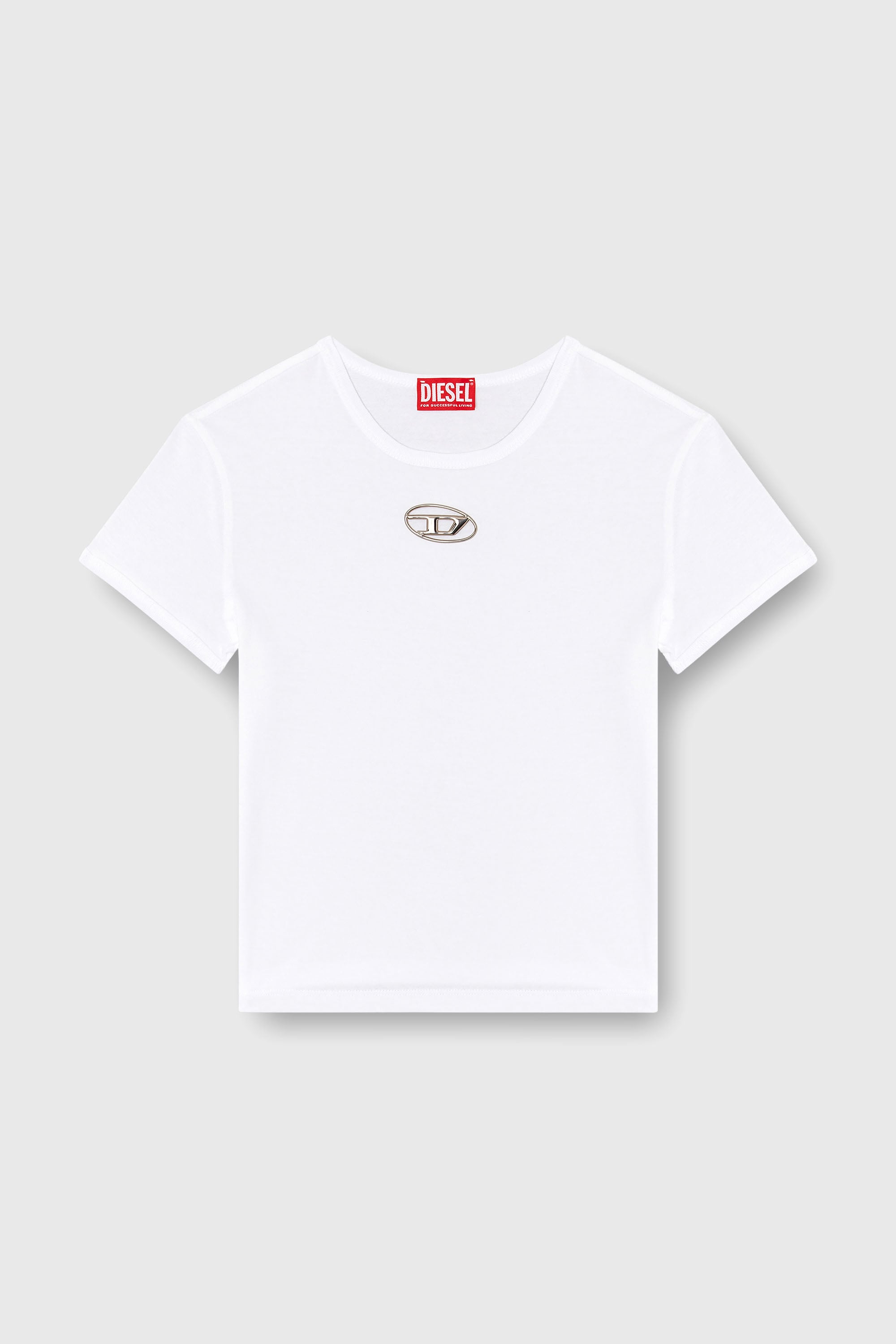 Diesel - T-UNCUTIE-LONG-OD-Q1, T-shirt slim con logo Oval D cut-out Donna in Bianco - 2