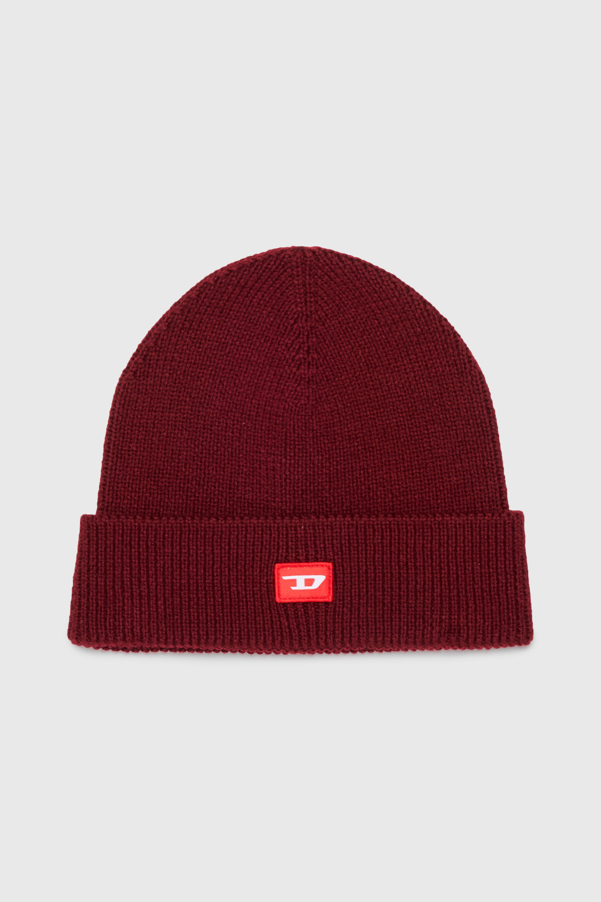 Diesel - FLOT, Bonnet en laine m&eacute;lang&eacute;e avec patch logo D Mixte in Rouge - 1