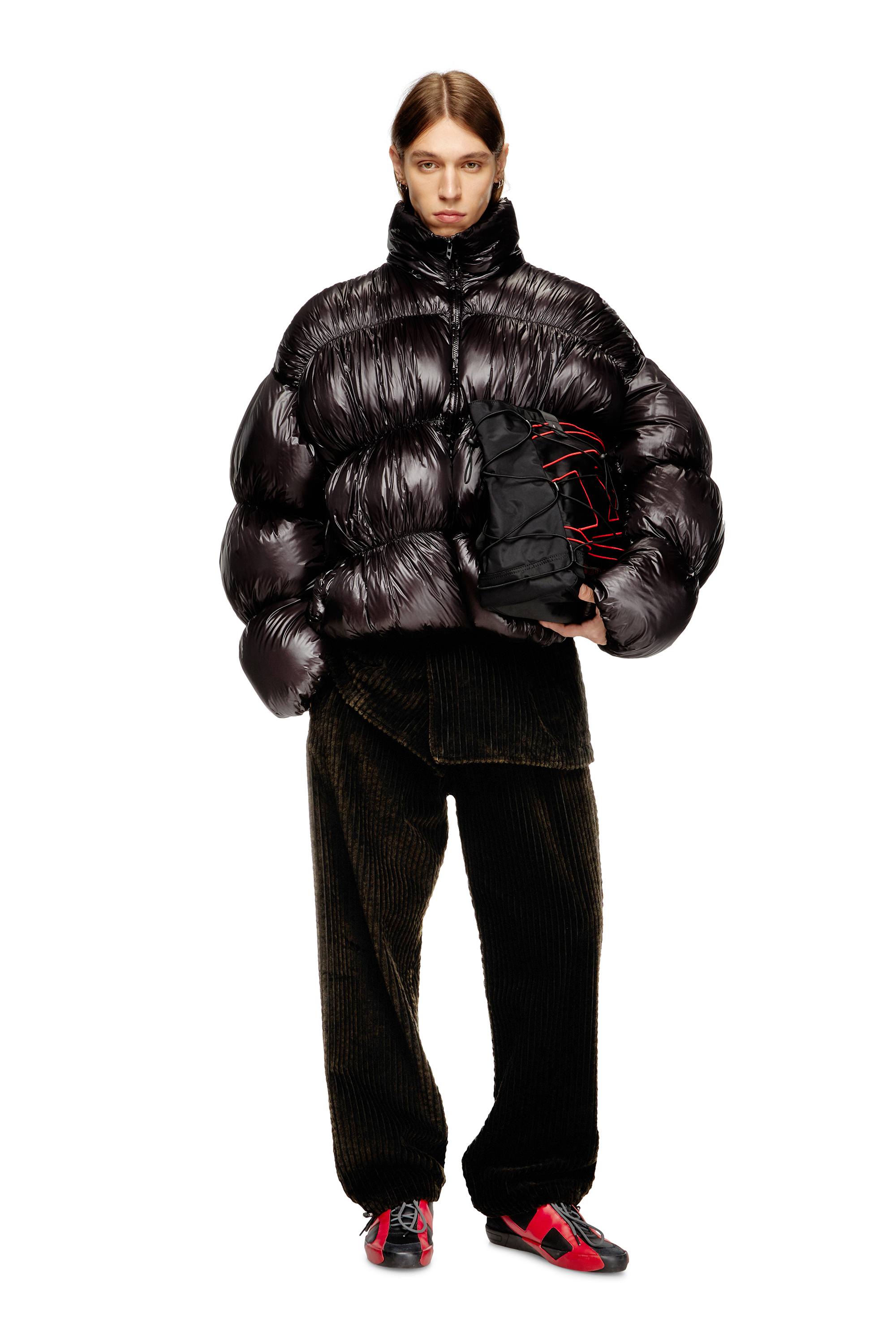 Diesel - W-CHOCO, Herren Daunen-Jacke mit Kapuze und Blaseneffekt in Schwarz - 1